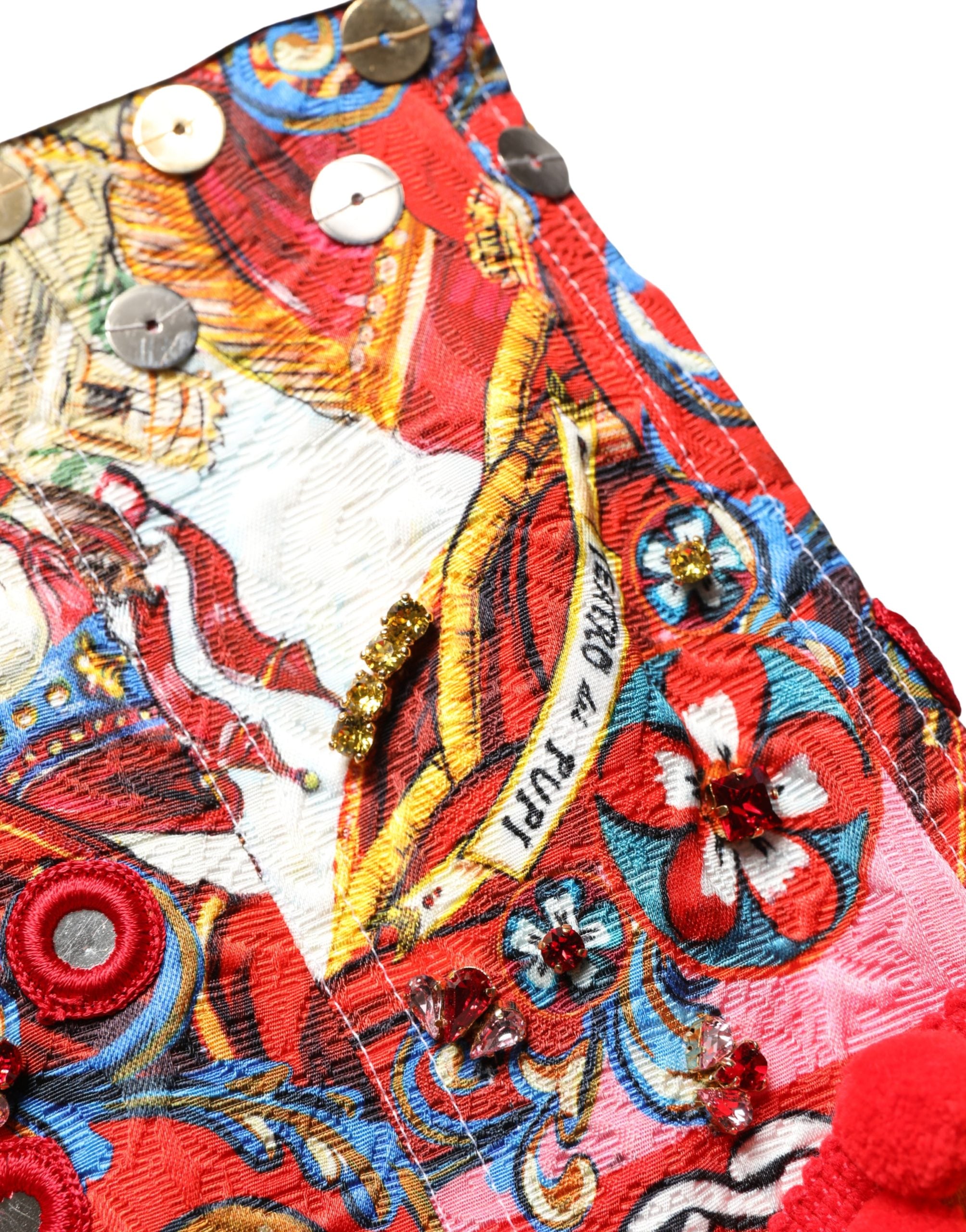 Dolce & Gabbana Multicolor Brocade Jewelled High Waist Hotpants Women's Skirt (Pre-Owned)