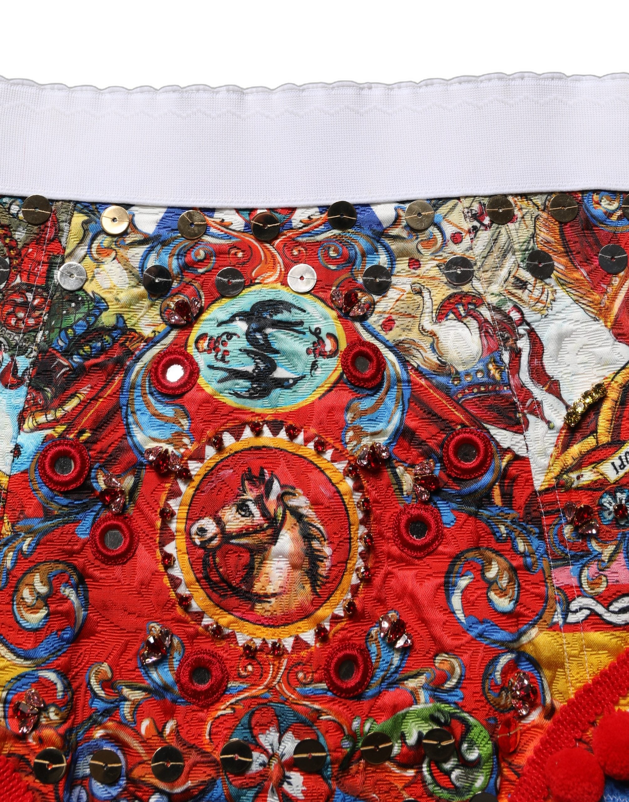 Dolce & Gabbana Multicolor Brocade Jewelled High Waist Hotpants Women's Skirt (Pre-Owned)