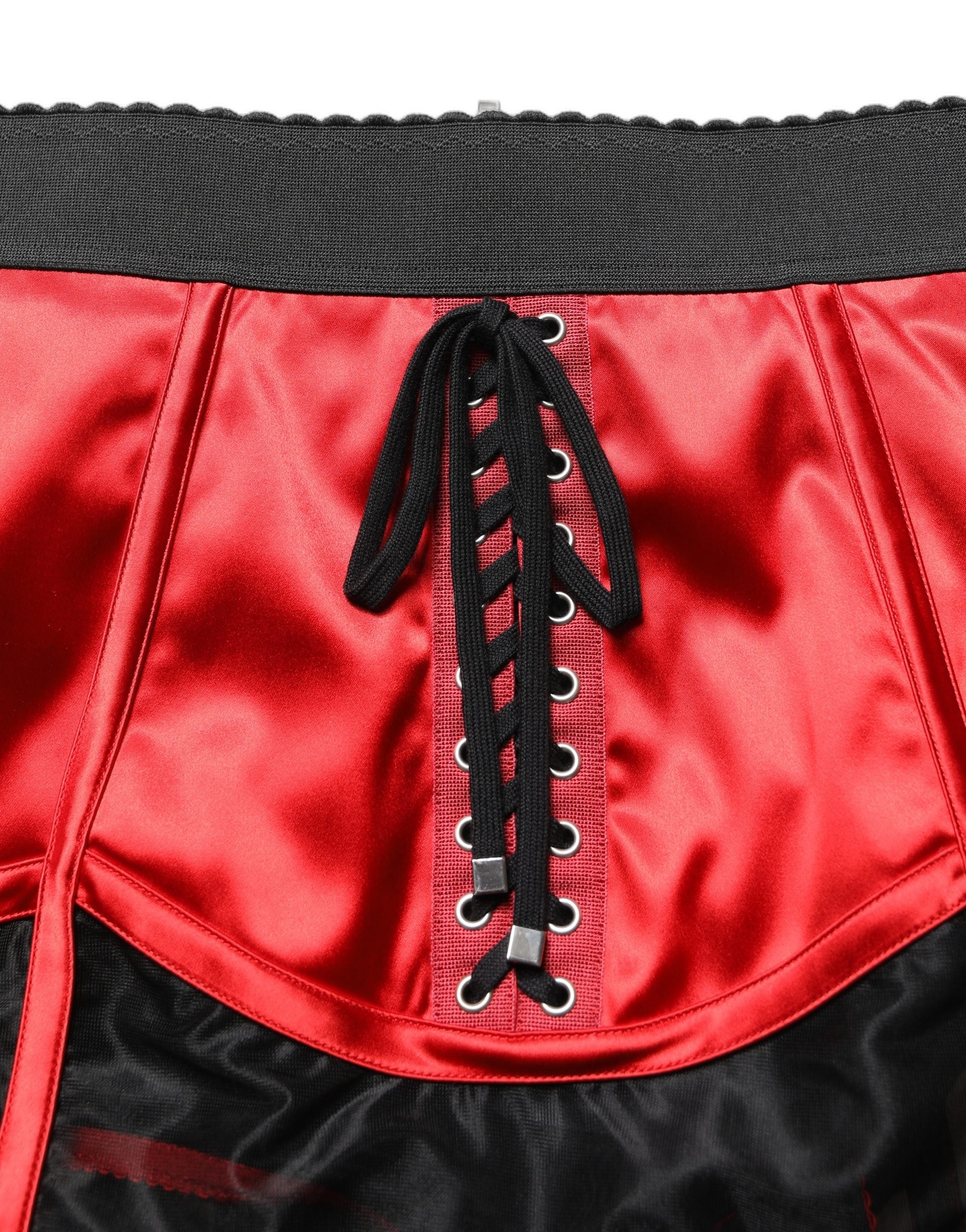 Dolce & Gabbana Red Satin Corset Style High Waist Mini Women's Skirt