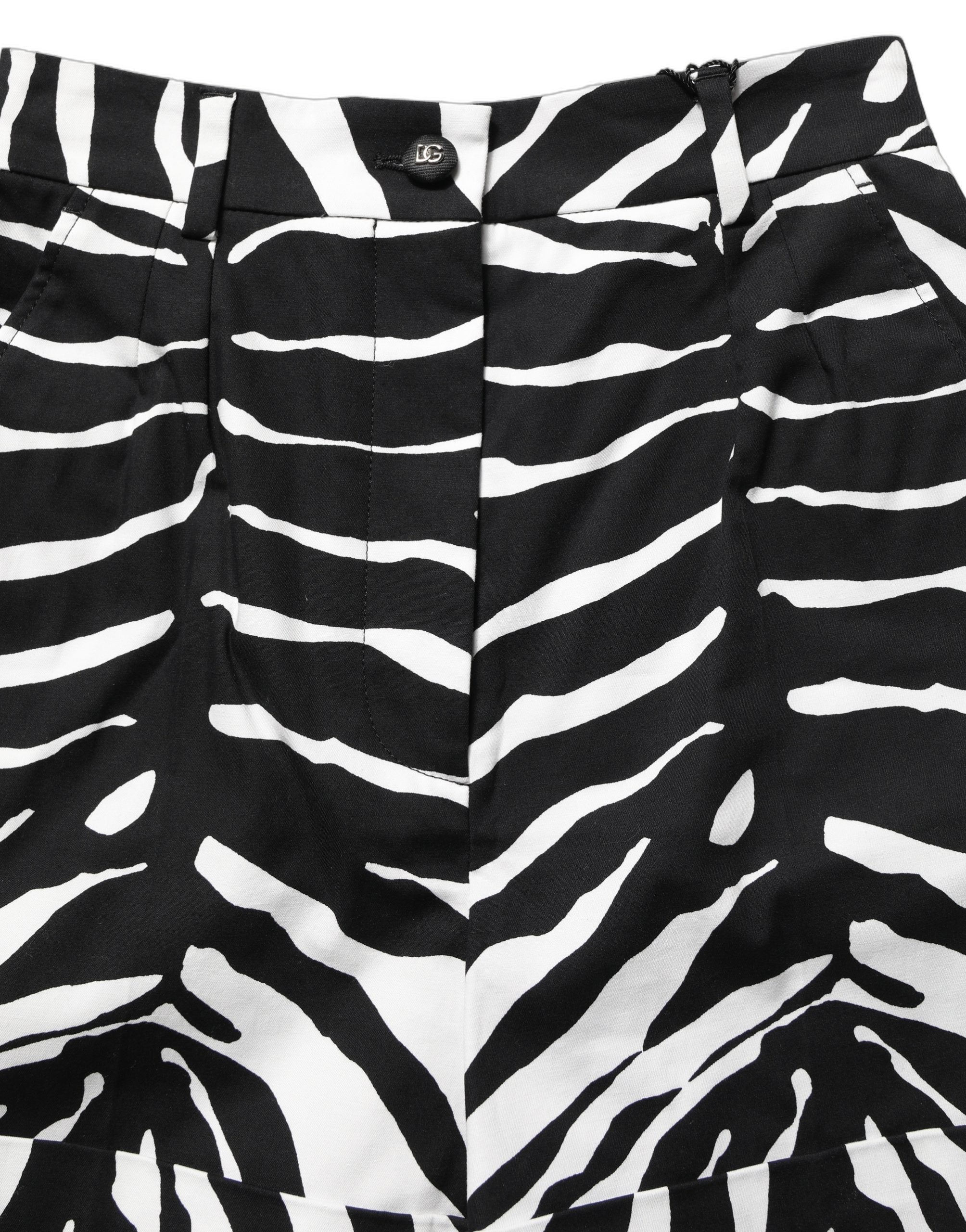 Dolce & Gabbana Black White Zebra Print Cotton High Waist Women's Shorts