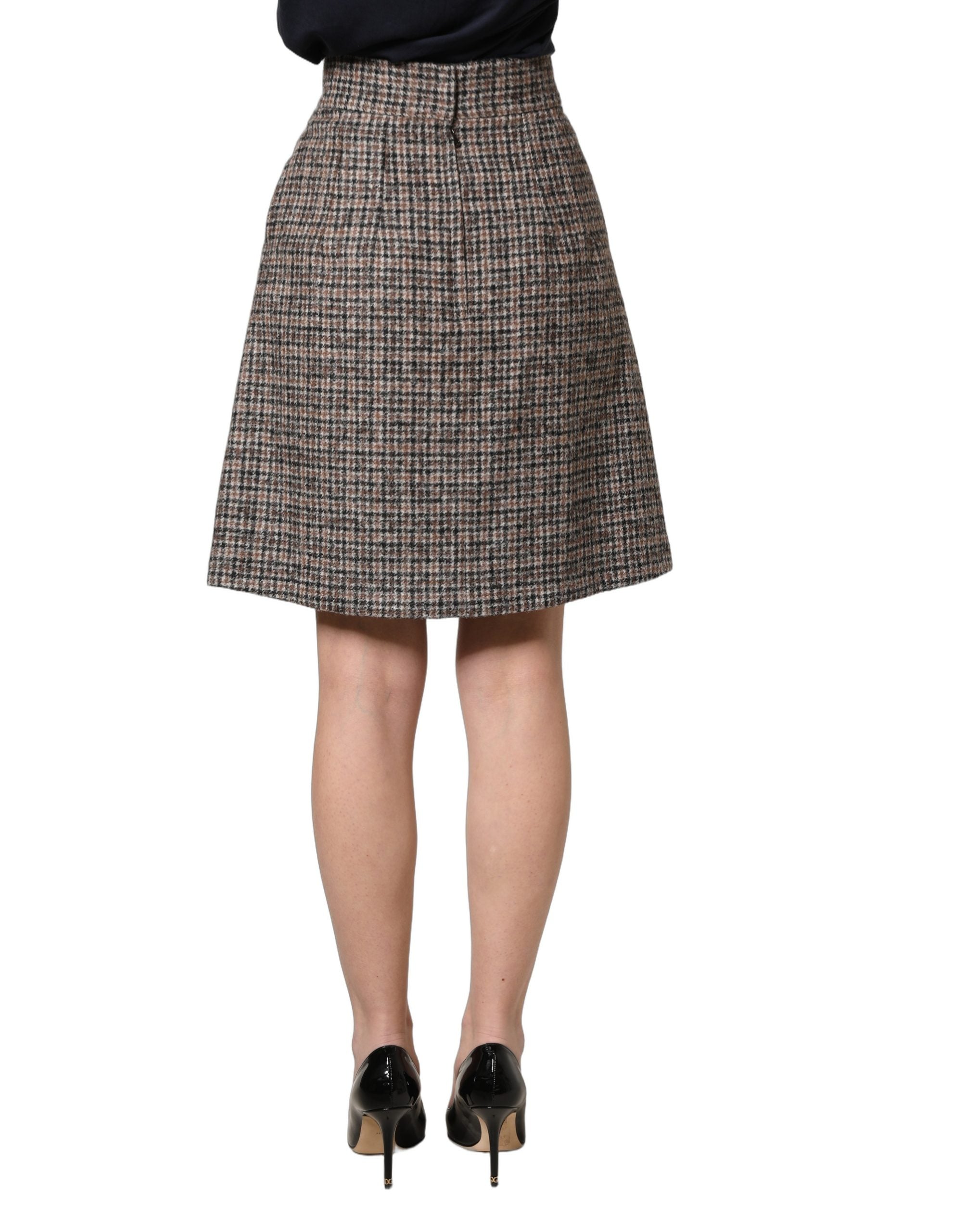 Dolce & Gabbana Brown Tweed Kick Pleat High Waist Mini Women's Skirt