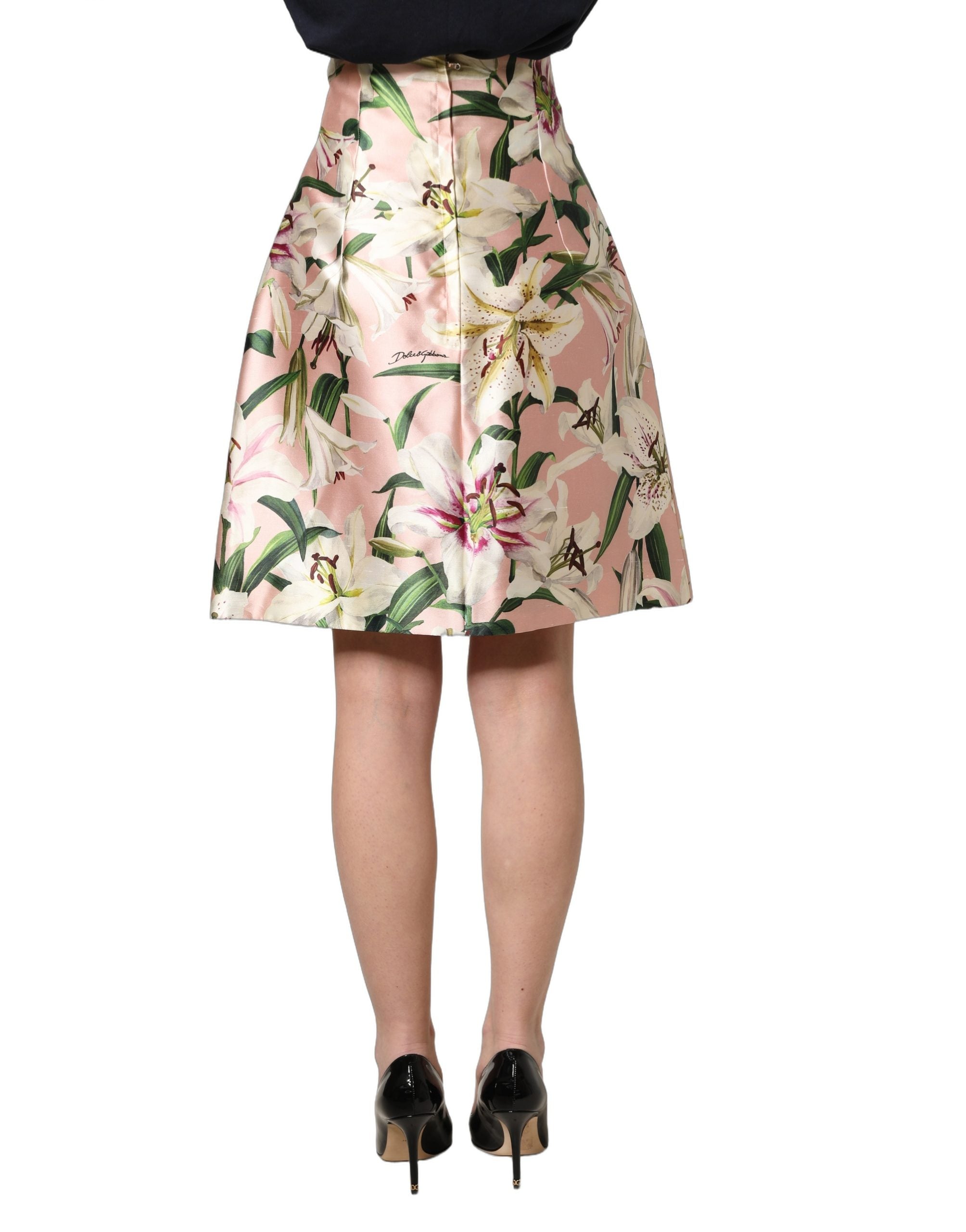Dolce & Gabbana Pink Lilium High Waist Knee Length Women's Skirt