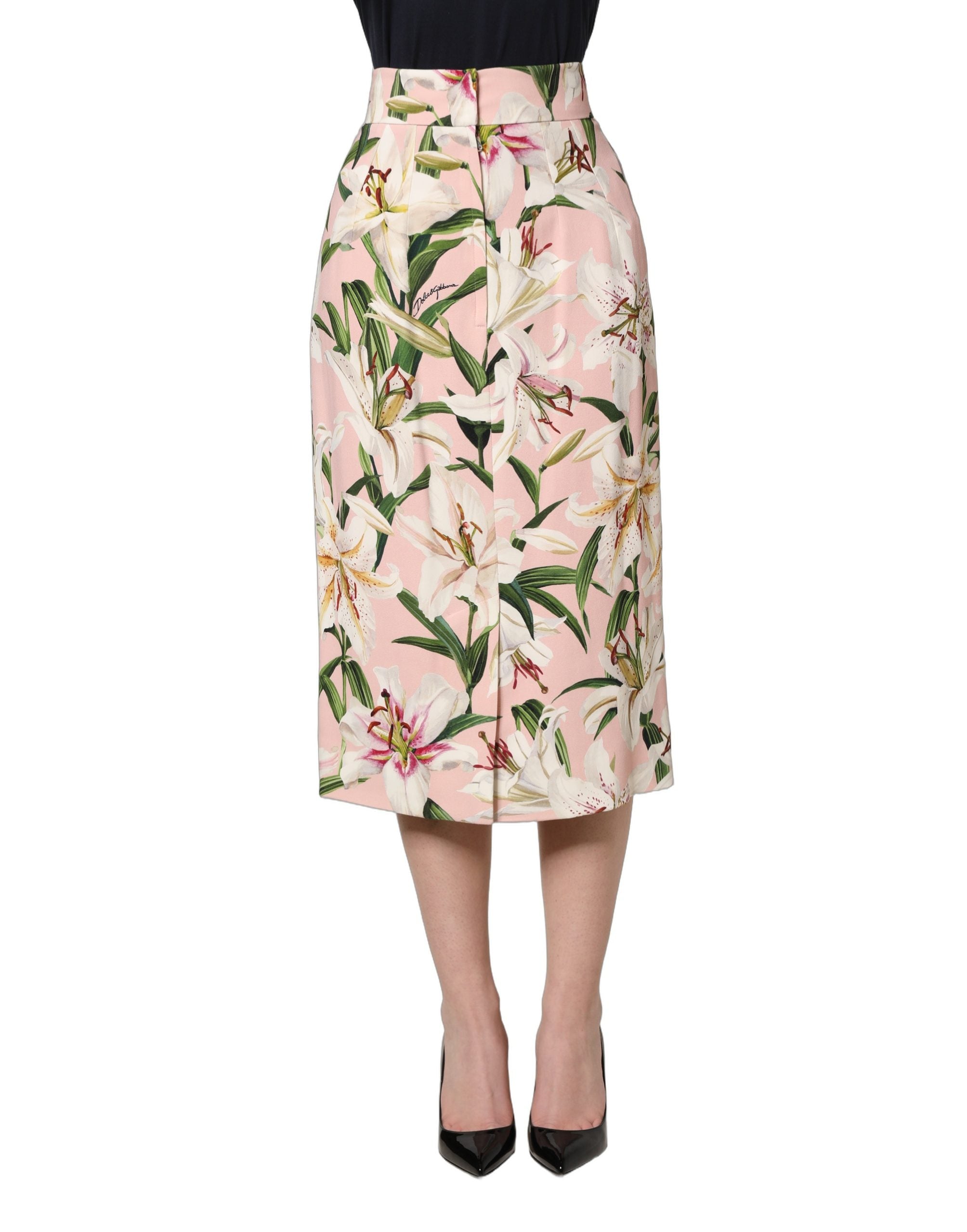 Dolce & Gabbana Pink Lilium Print High Waist Pencil Women's Skirt