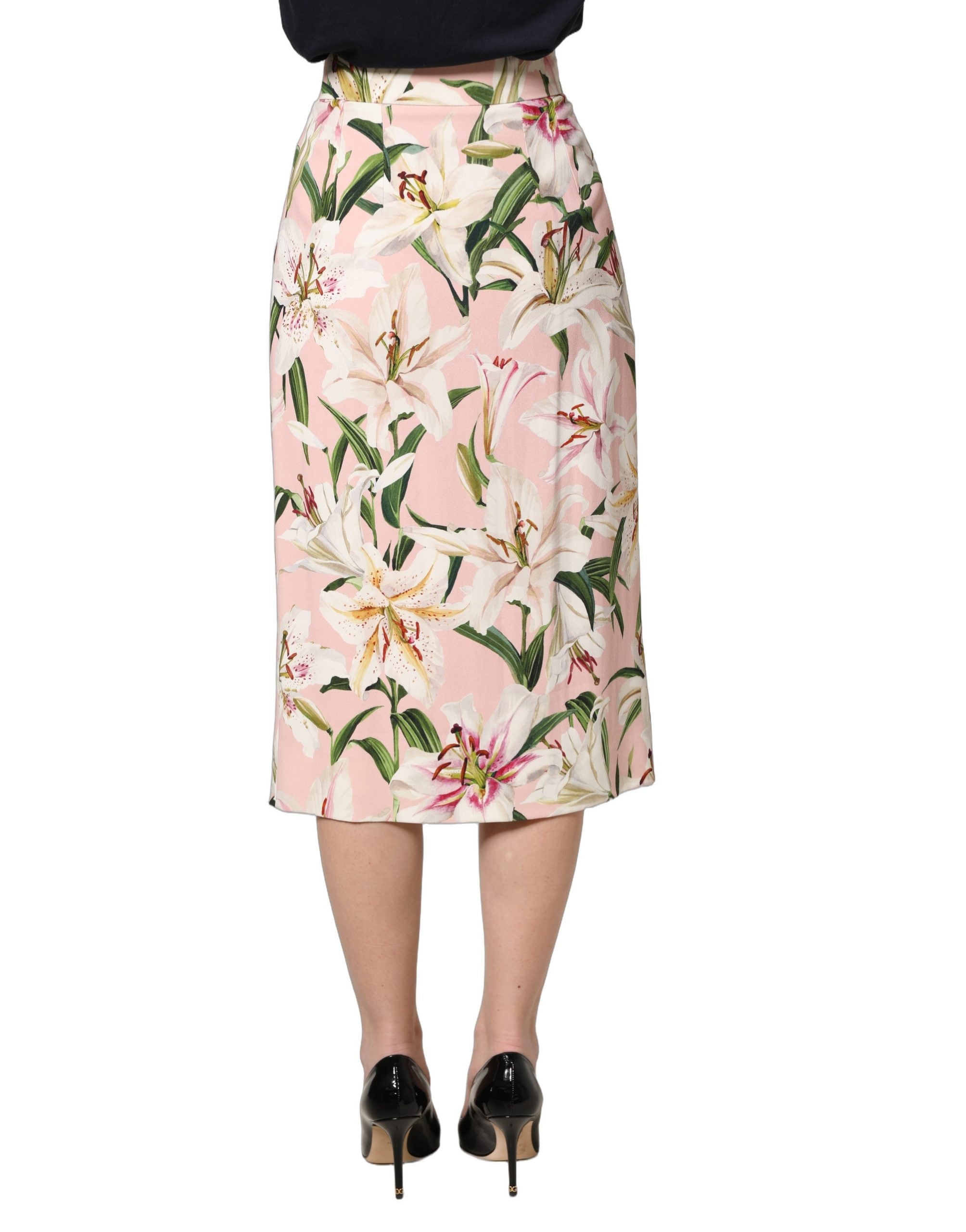 Dolce & Gabbana Pink Lilium Print High Waist Pencil Women's Skirt