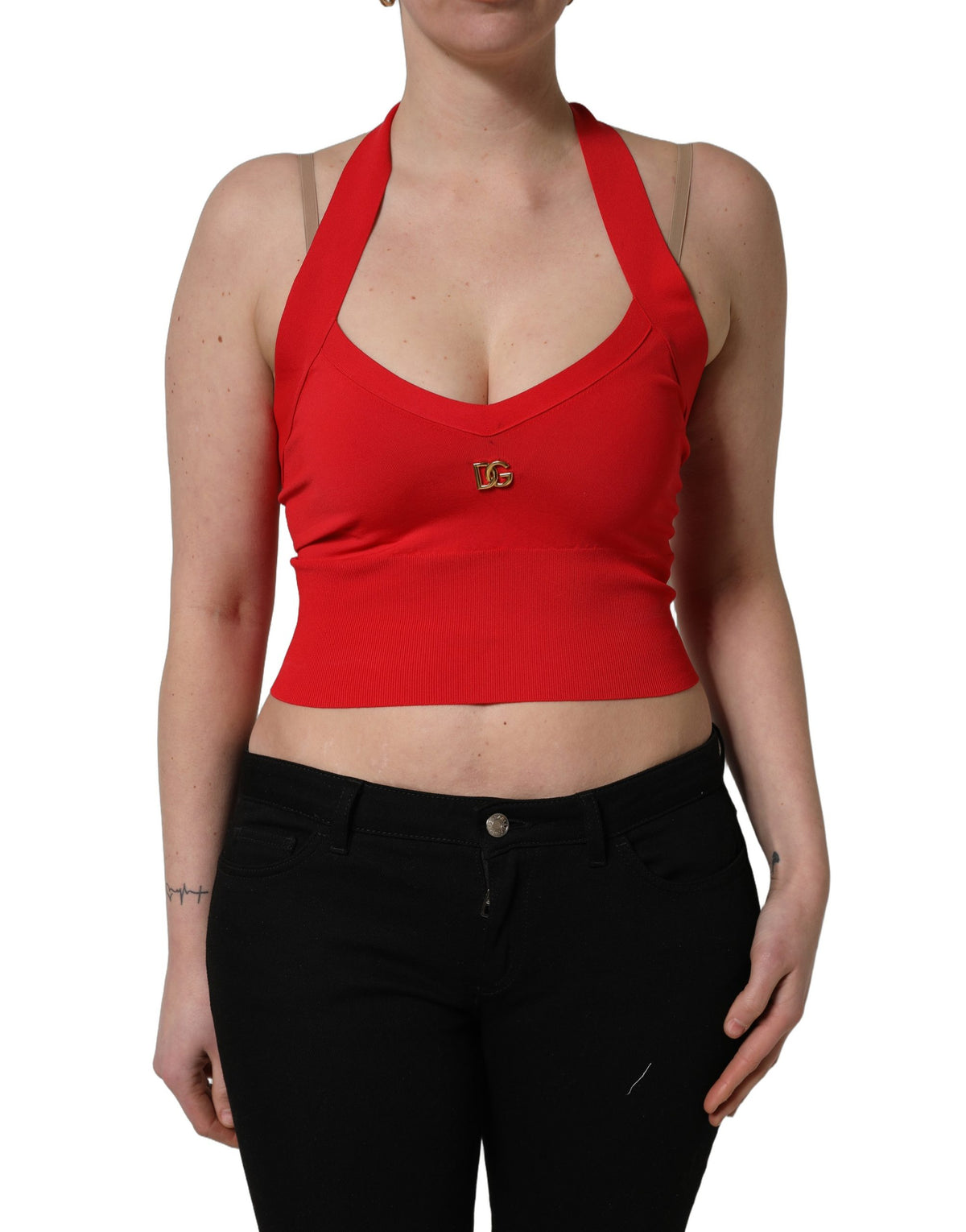 Dolce & Gabbana Red Viscose Sleeveless Halter Crop Tank Women's Top (Pre-Owned)