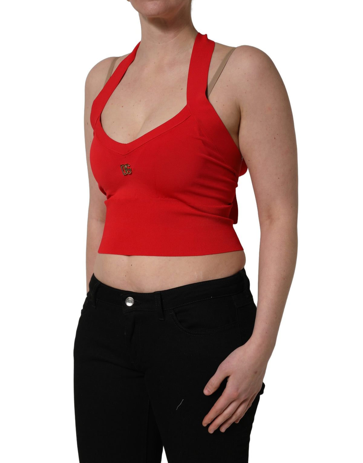 Dolce & Gabbana Red Viscose Sleeveless Halter Crop Tank Women's Top (Pre-Owned)