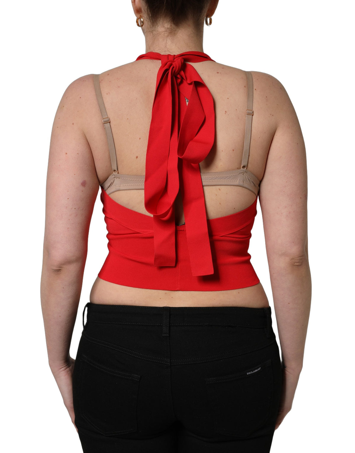 Dolce & Gabbana Red Viscose Sleeveless Halter Crop Tank Women's Top (Pre-Owned)