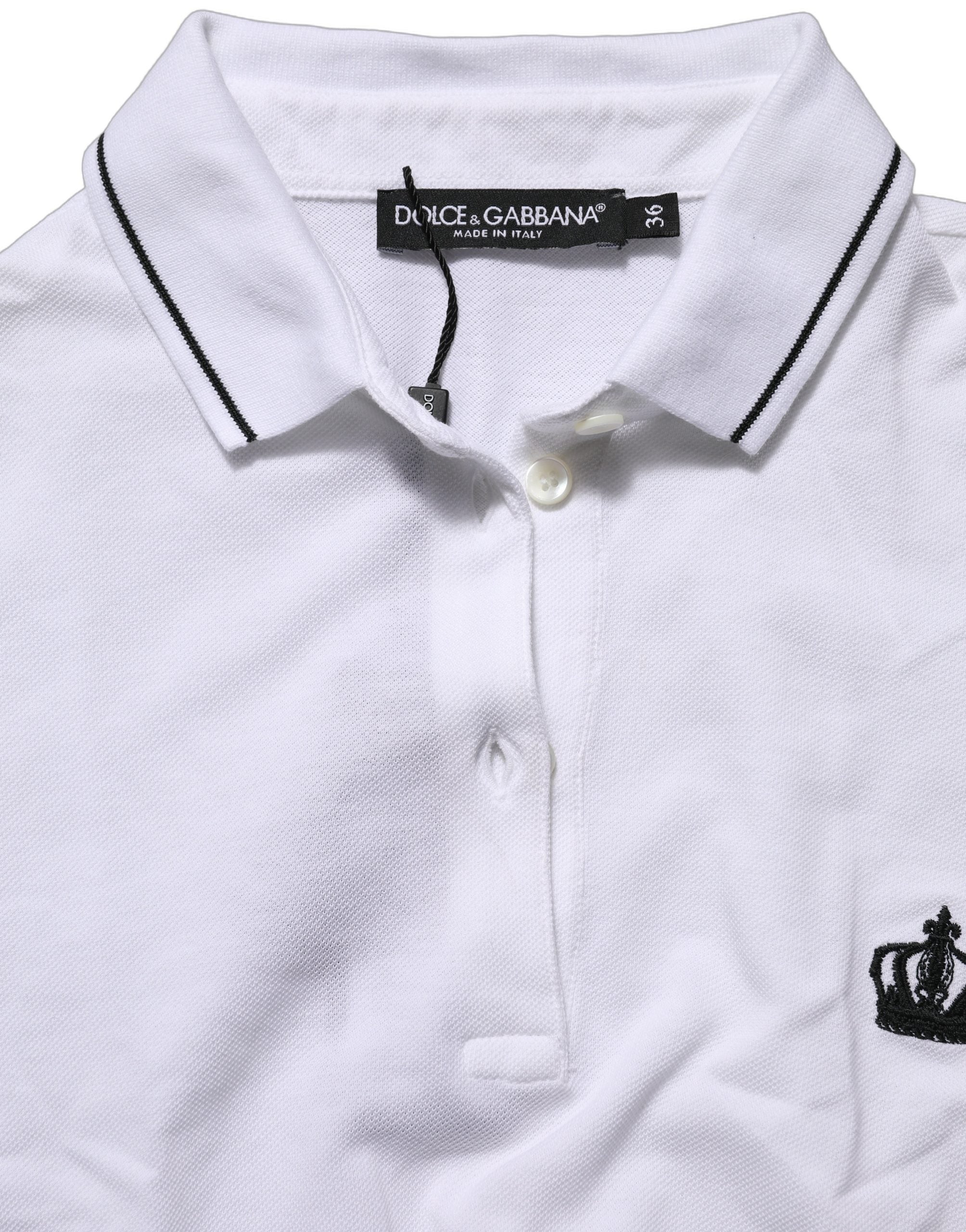 Dolce & Gabbana White Crown Cotton Short Sleeves Polo Women's Top