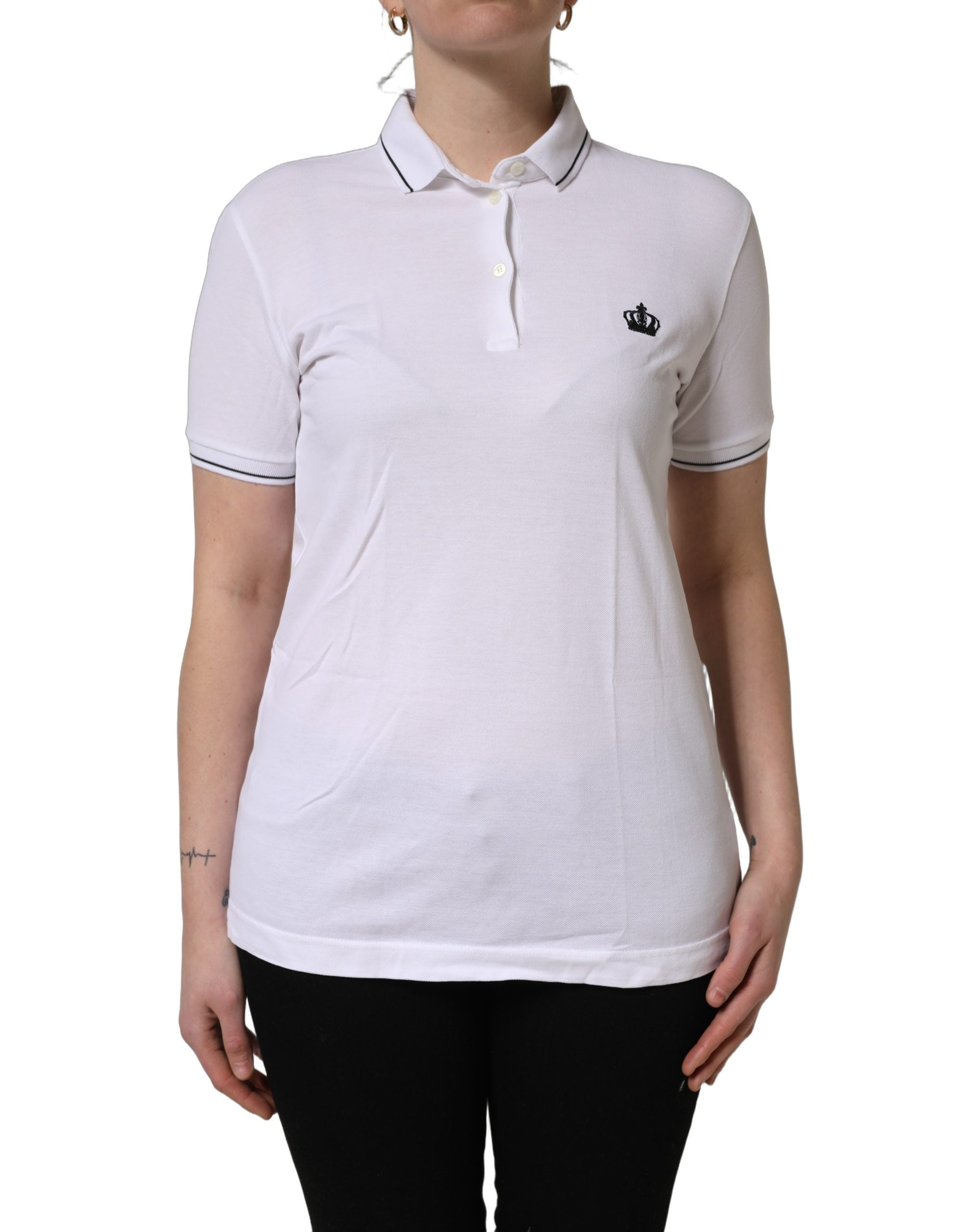 Dolce & Gabbana White Crown Cotton Short Sleeves Polo Women's Top