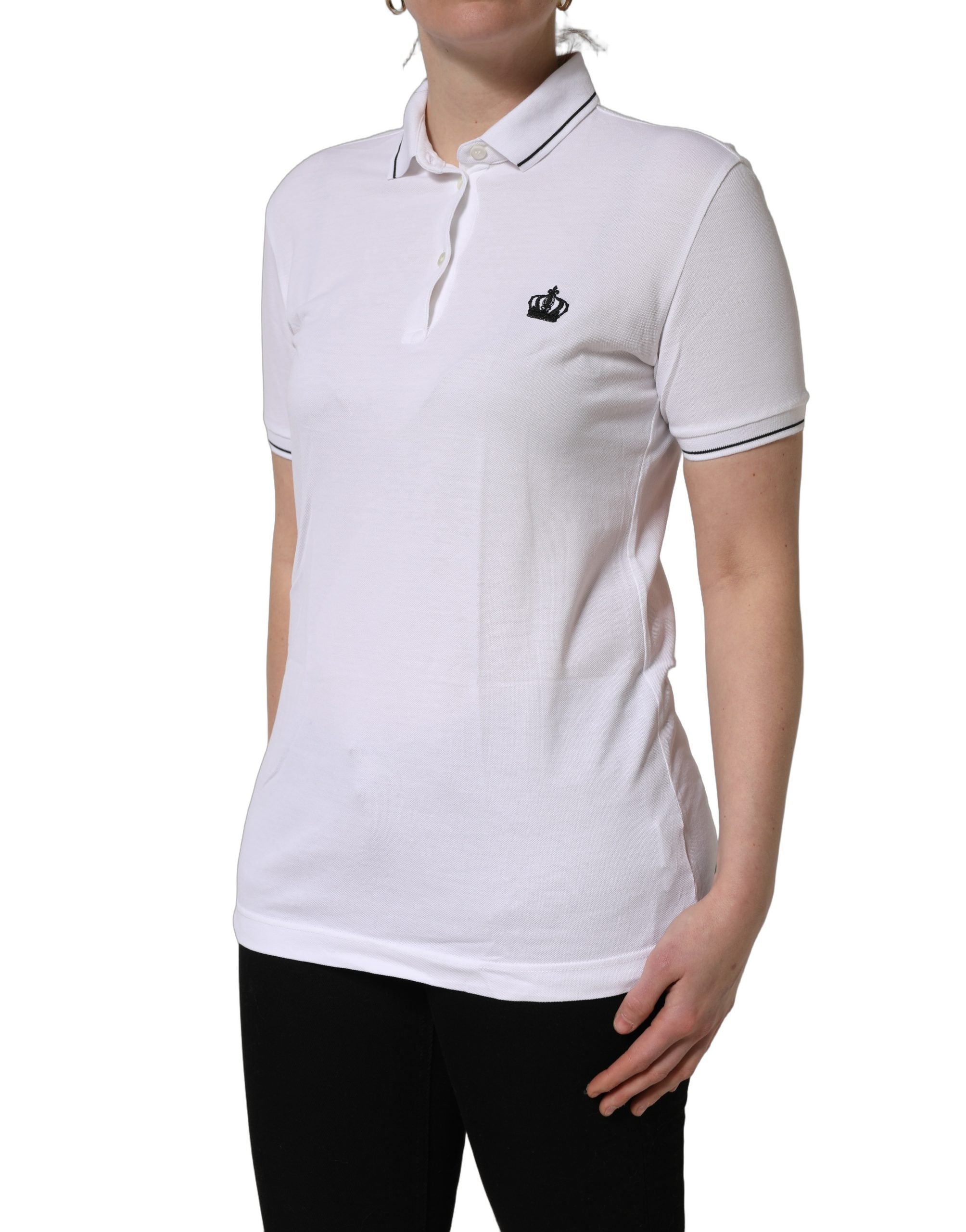 Dolce & Gabbana White Crown Cotton Short Sleeves Polo Women's Top