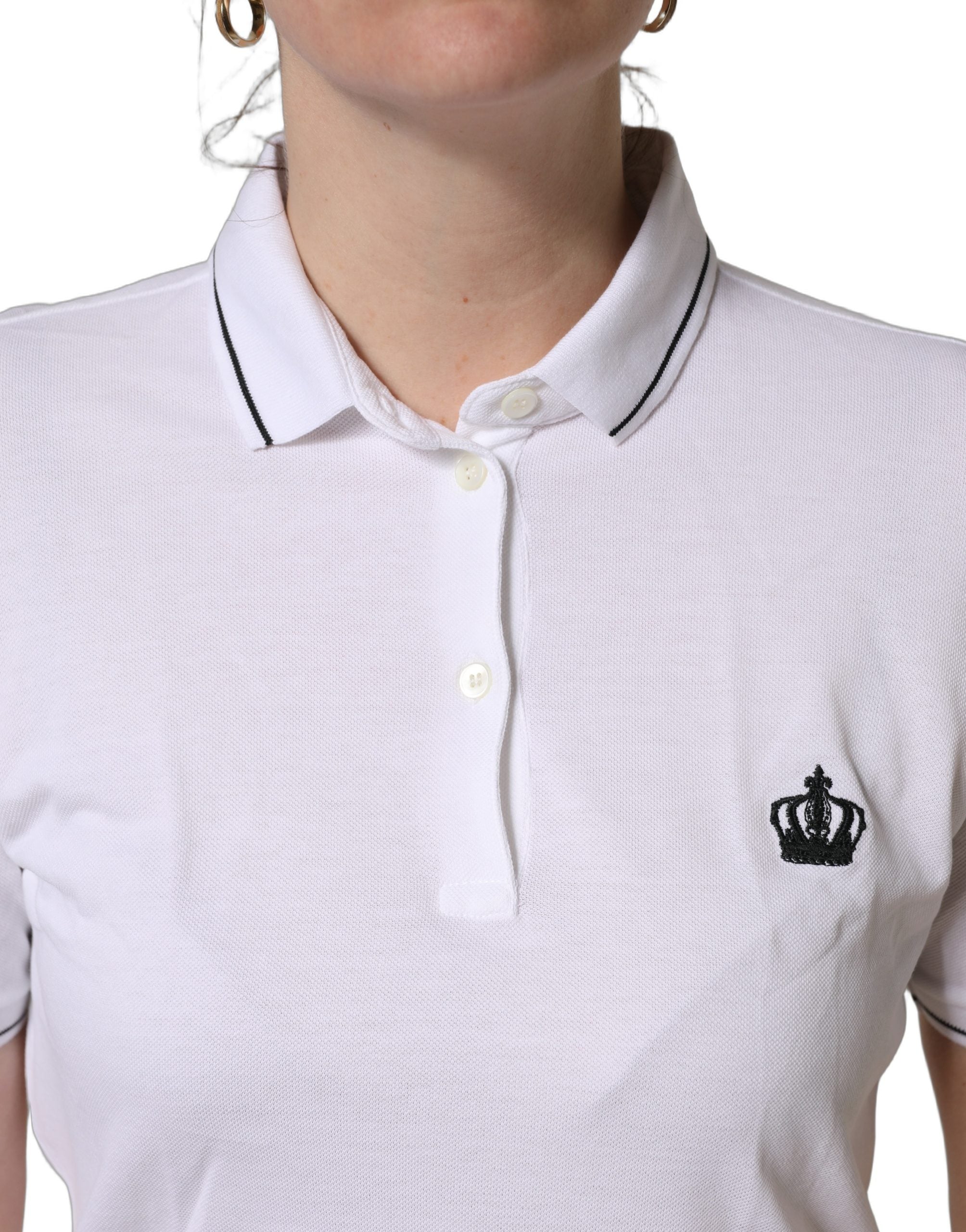Dolce & Gabbana White Crown Cotton Short Sleeves Polo Women's Top