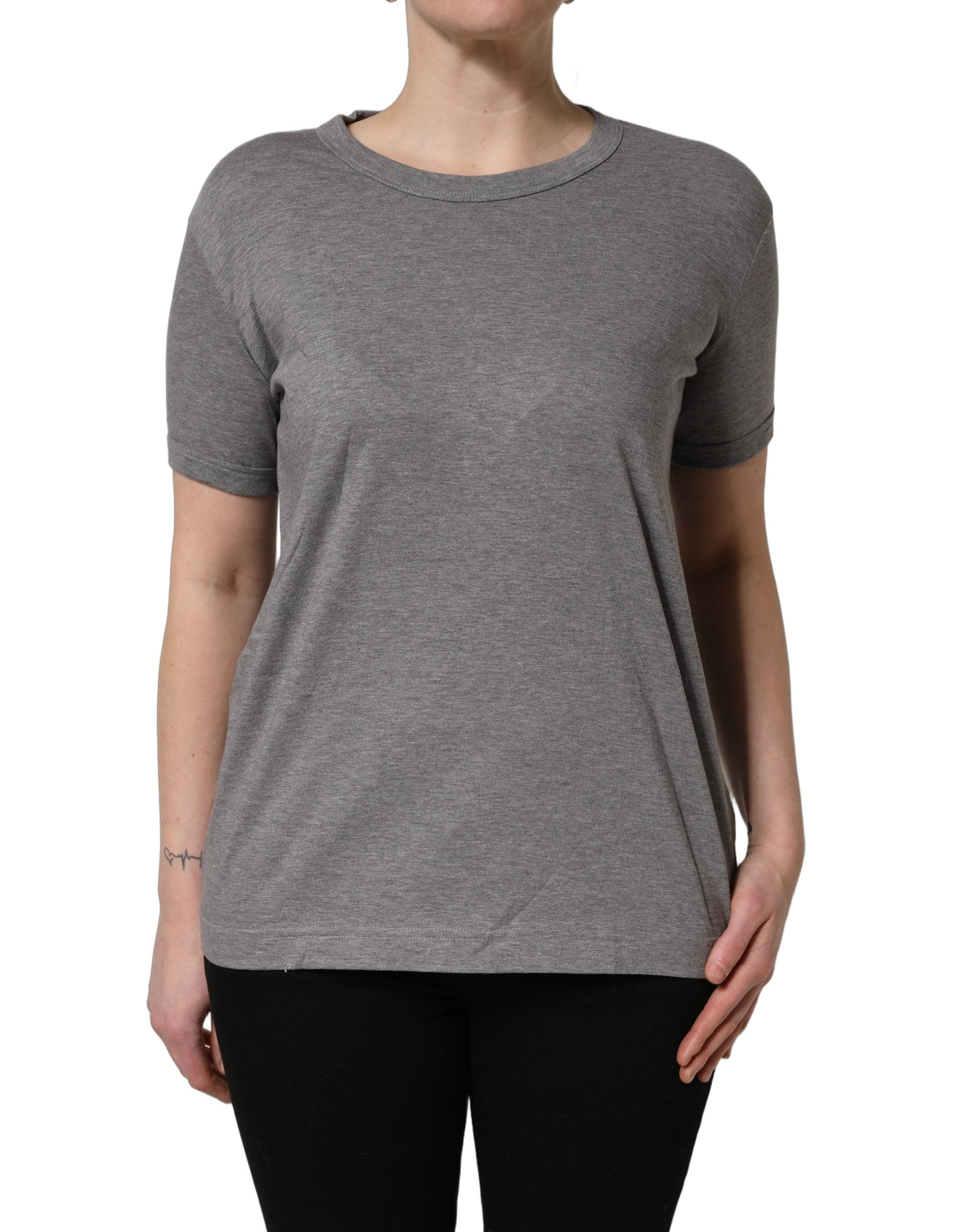 Dolce & Gabbana Grey Cotton Short Sleeves Crew Neck Women's T-shirt