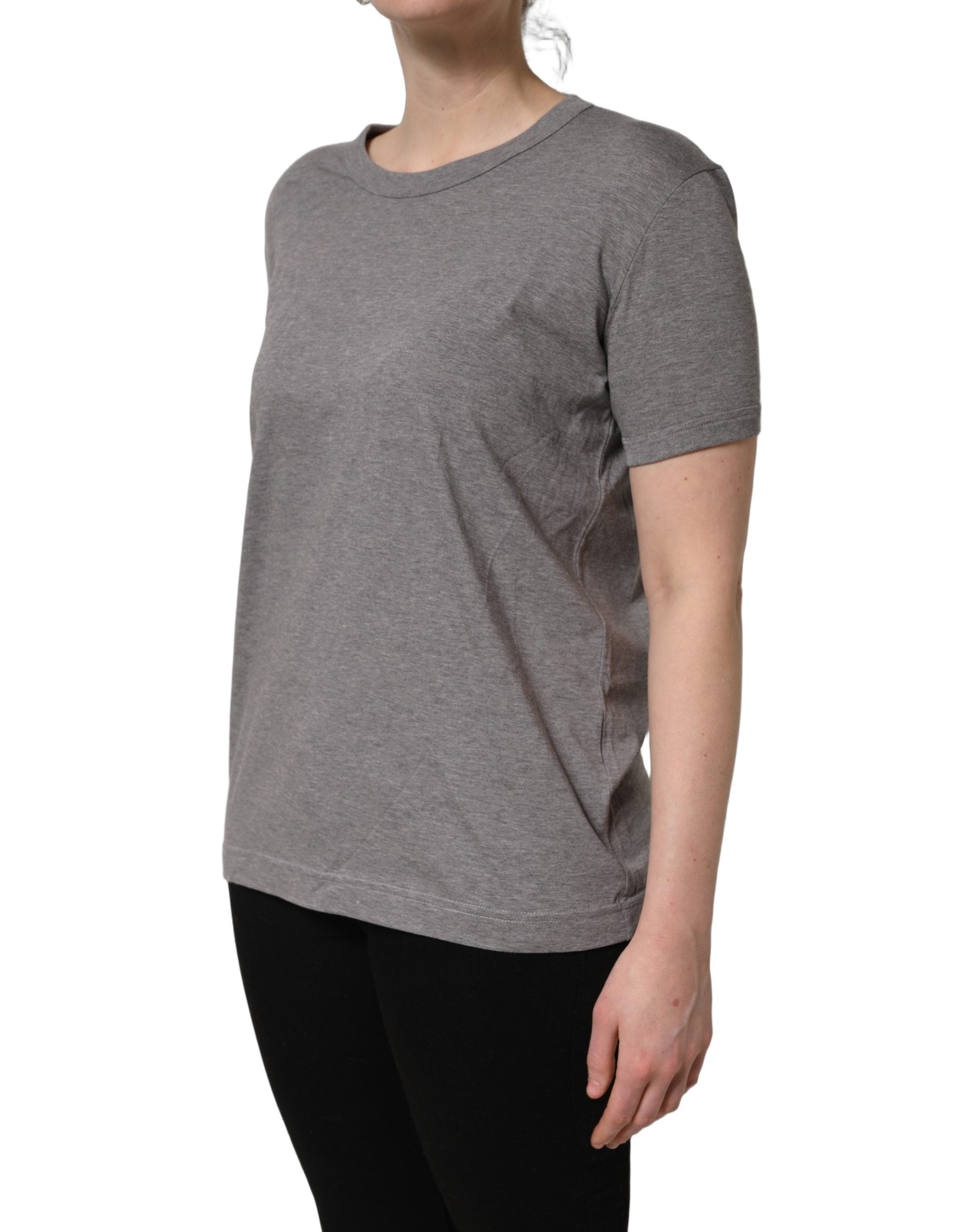 Dolce & Gabbana Grey Cotton Short Sleeves Crew Neck Women's T-shirt