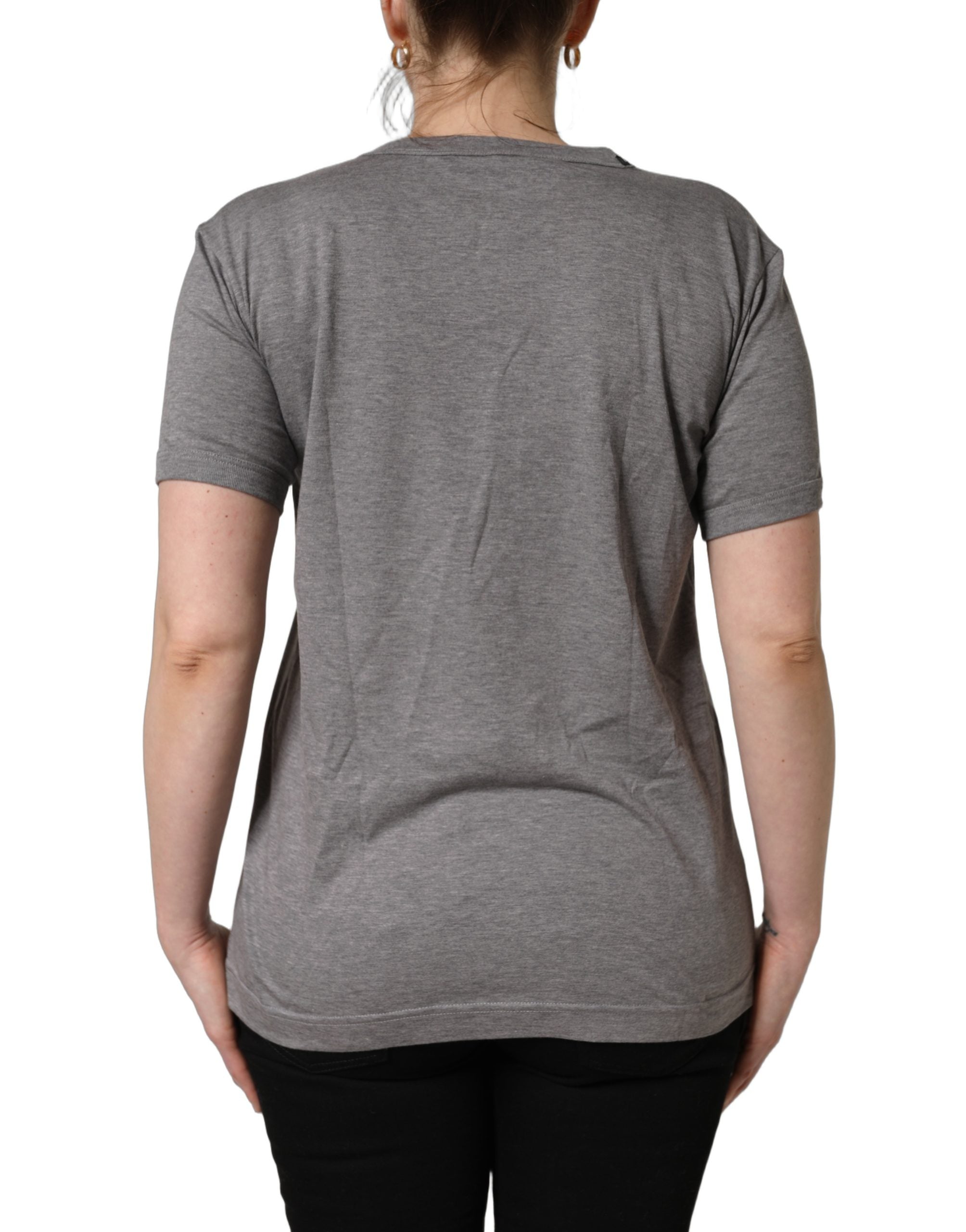 Dolce & Gabbana Grey Cotton Short Sleeves Crew Neck Women's T-shirt
