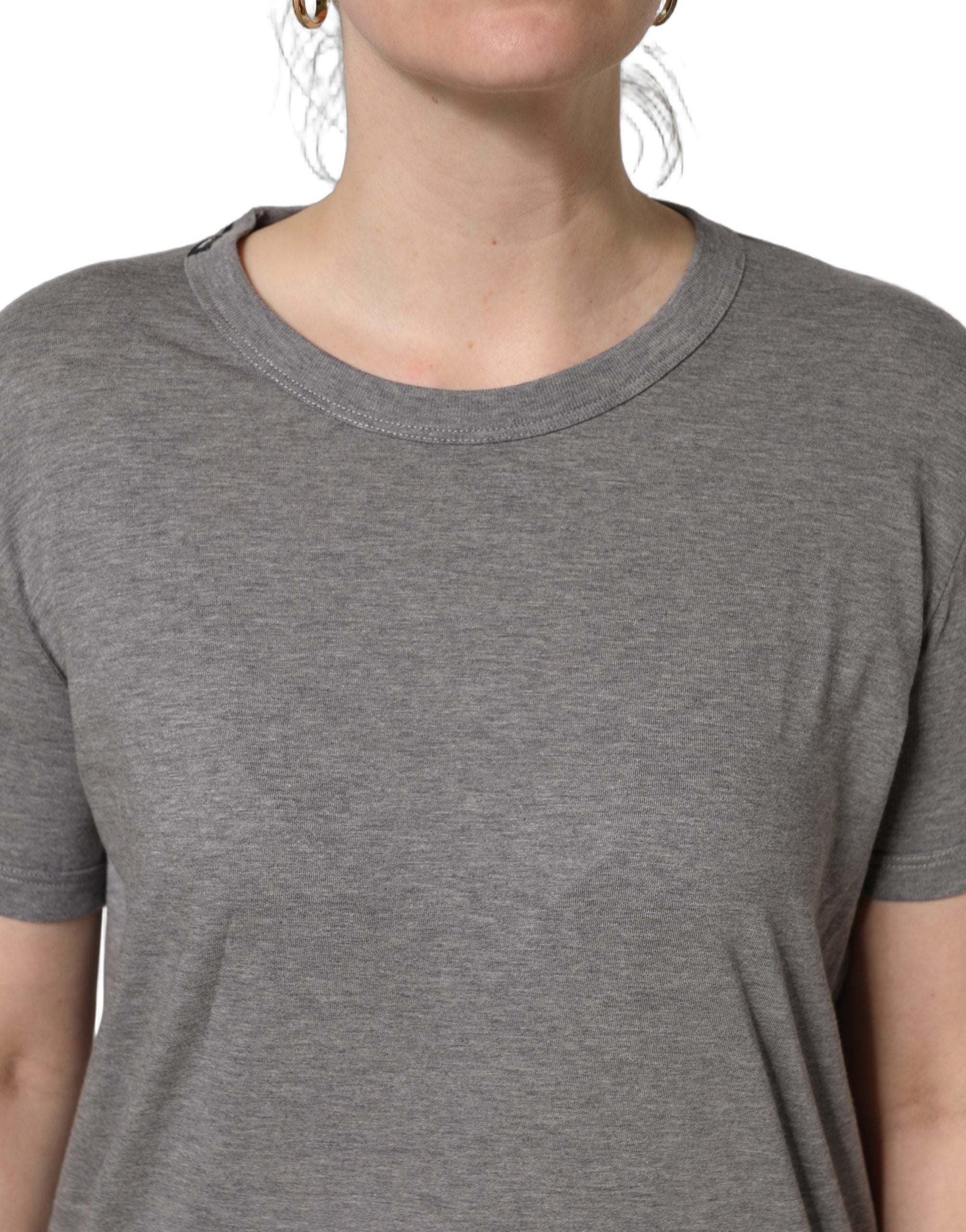 Dolce & Gabbana Grey Cotton Short Sleeves Crew Neck Women's T-shirt