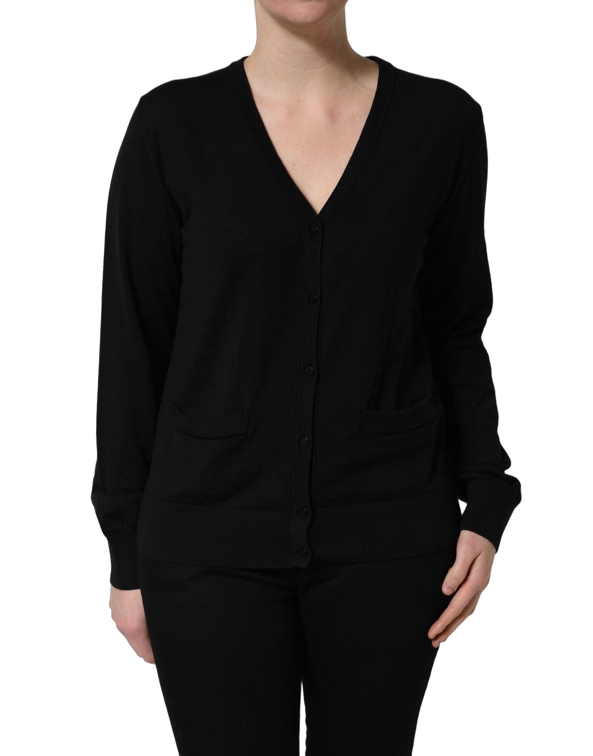 Dolce & Gabbana Black Wool Knit Button Cardigan Women's Sweater