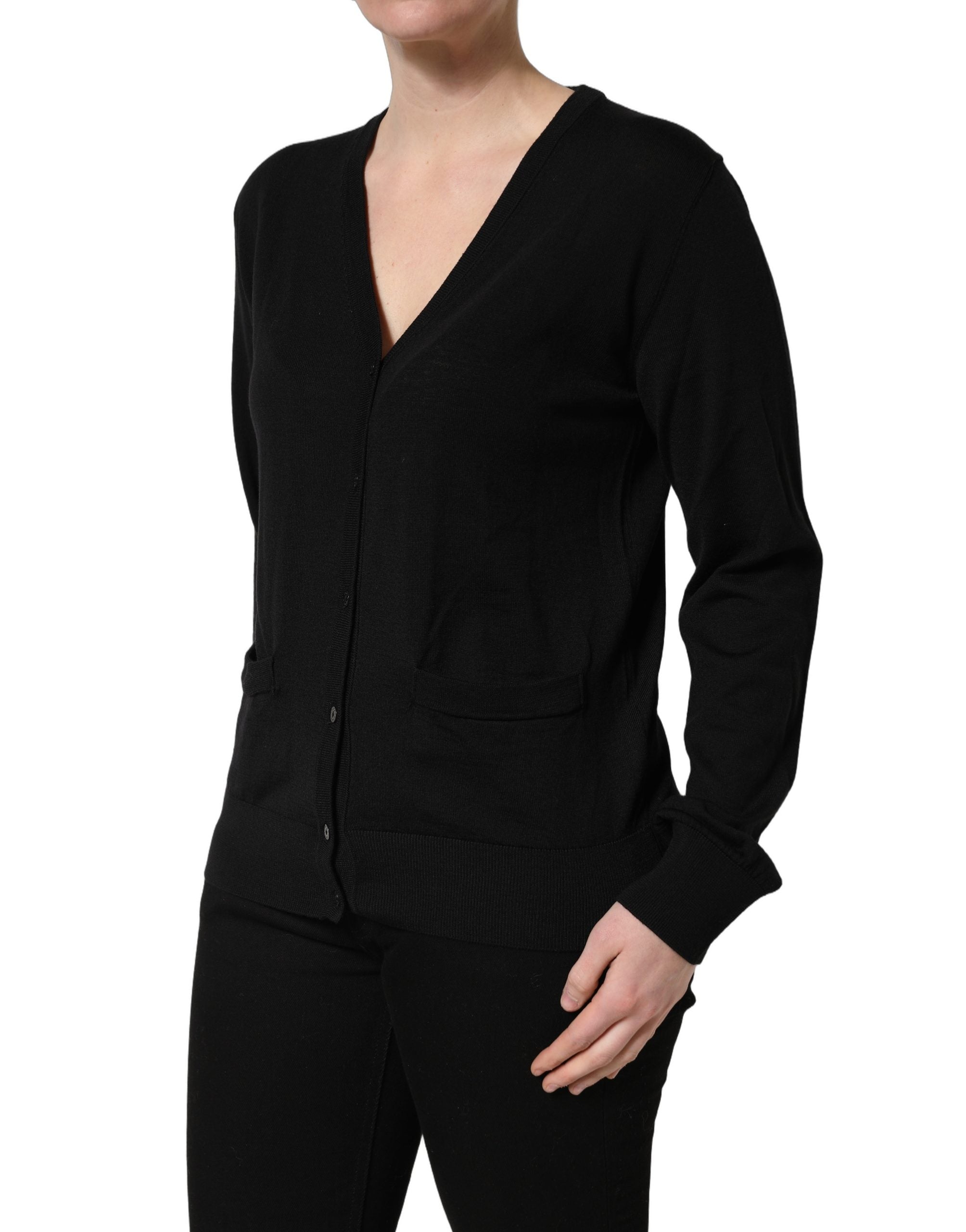Dolce & Gabbana Black Wool Knit Button Cardigan Women's Sweater