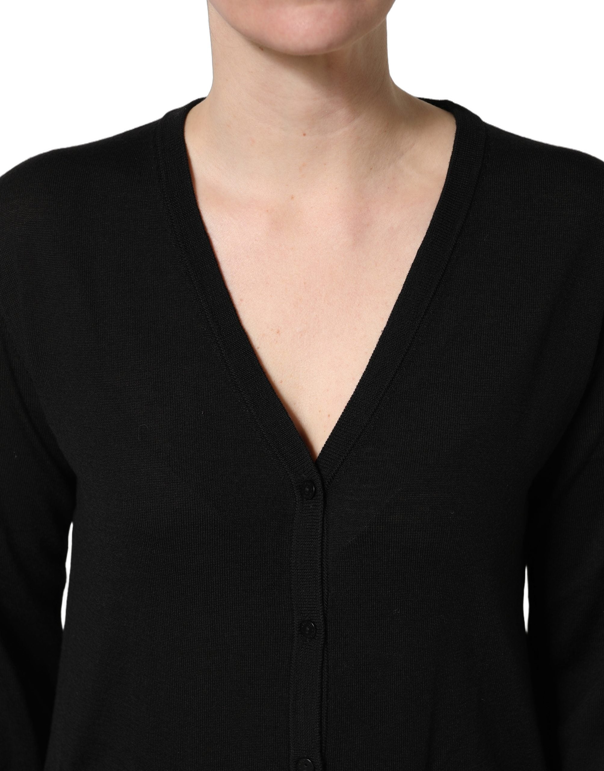 Dolce & Gabbana Black Wool Knit Button Cardigan Women's Sweater