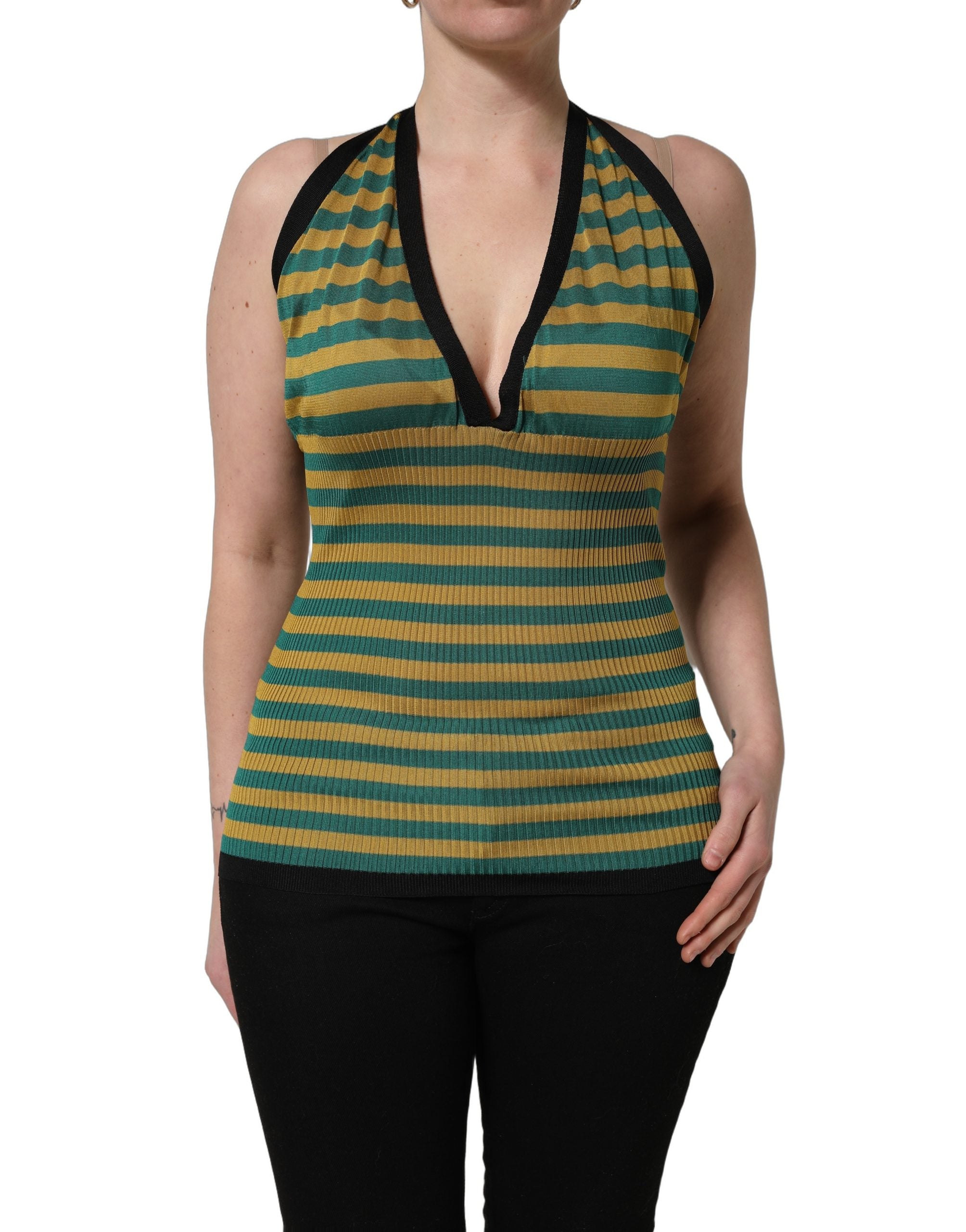 Dolce & Gabbana Multicolor Stripes Wool Knit Halter Tank Women's Top