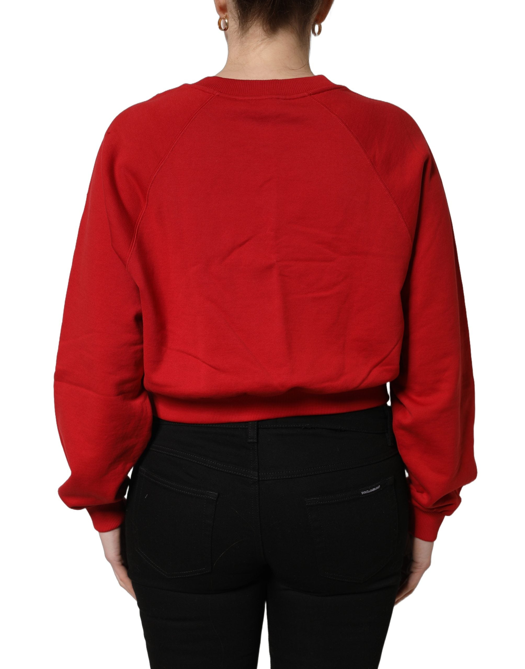 Dolce & Gabbana Red Cotton Cropped Basilico Sweatshirt Women's Sweater (Pre-Owned)