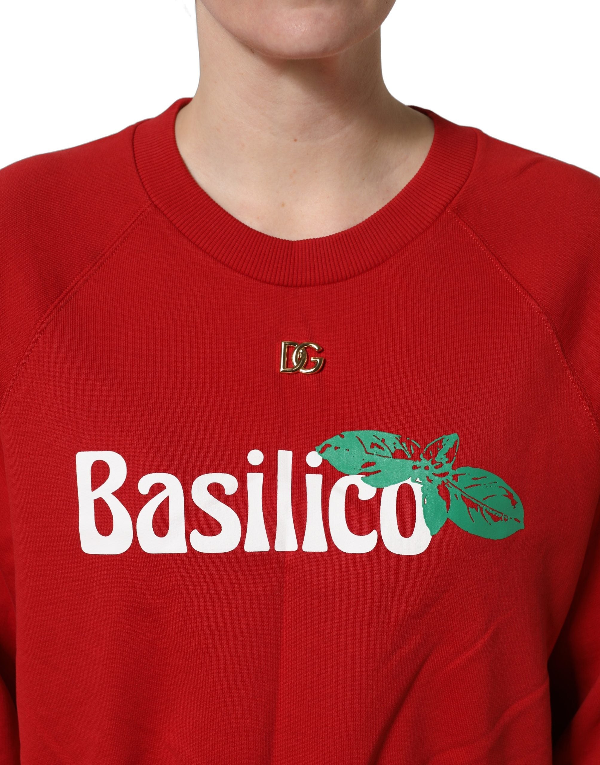 Dolce & Gabbana Red Cotton Cropped Basilico Sweatshirt Women's Sweater (Pre-Owned)
