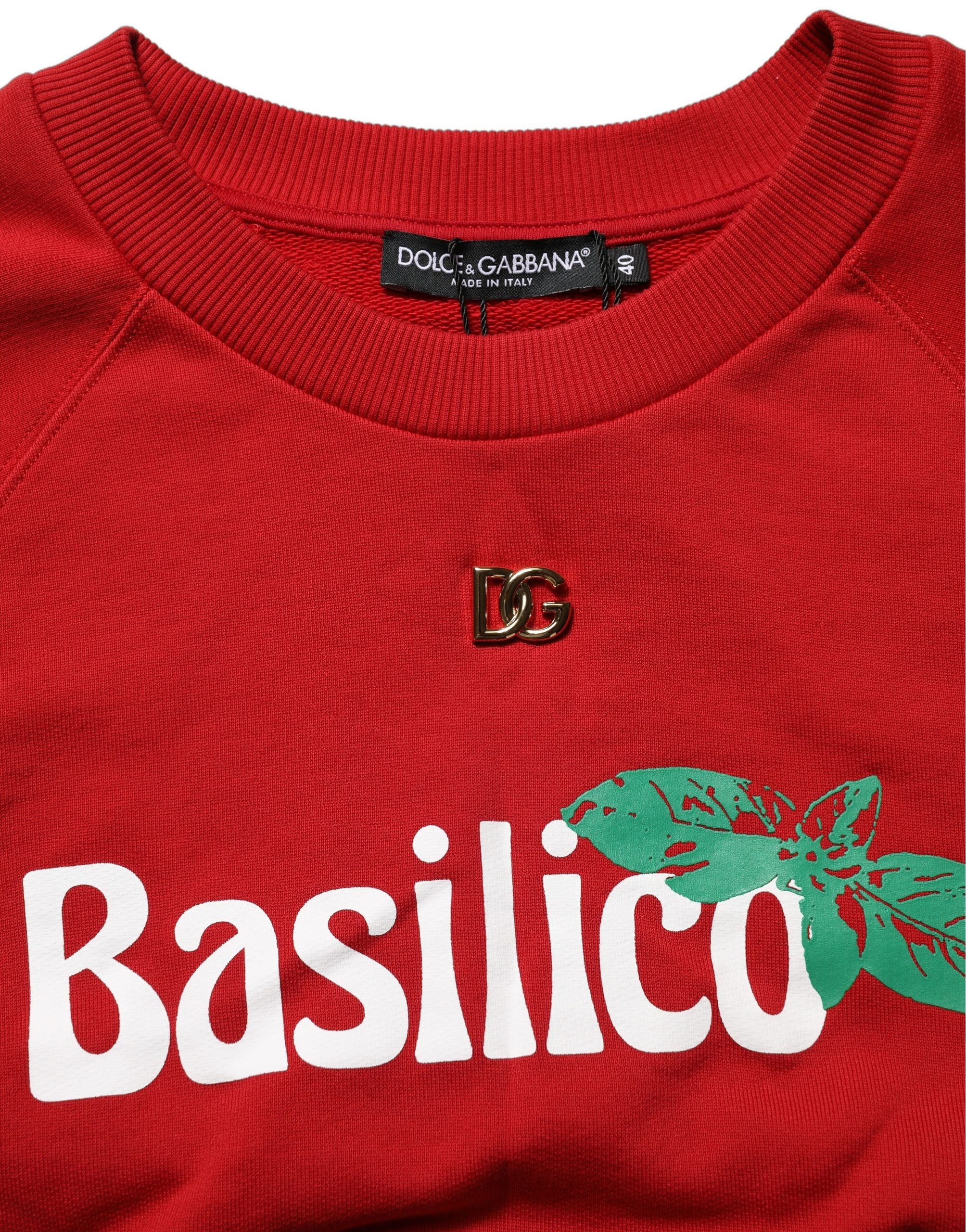 Dolce & Gabbana Red Cotton Cropped Basilico Sweatshirt Women's Sweater (Pre-Owned)