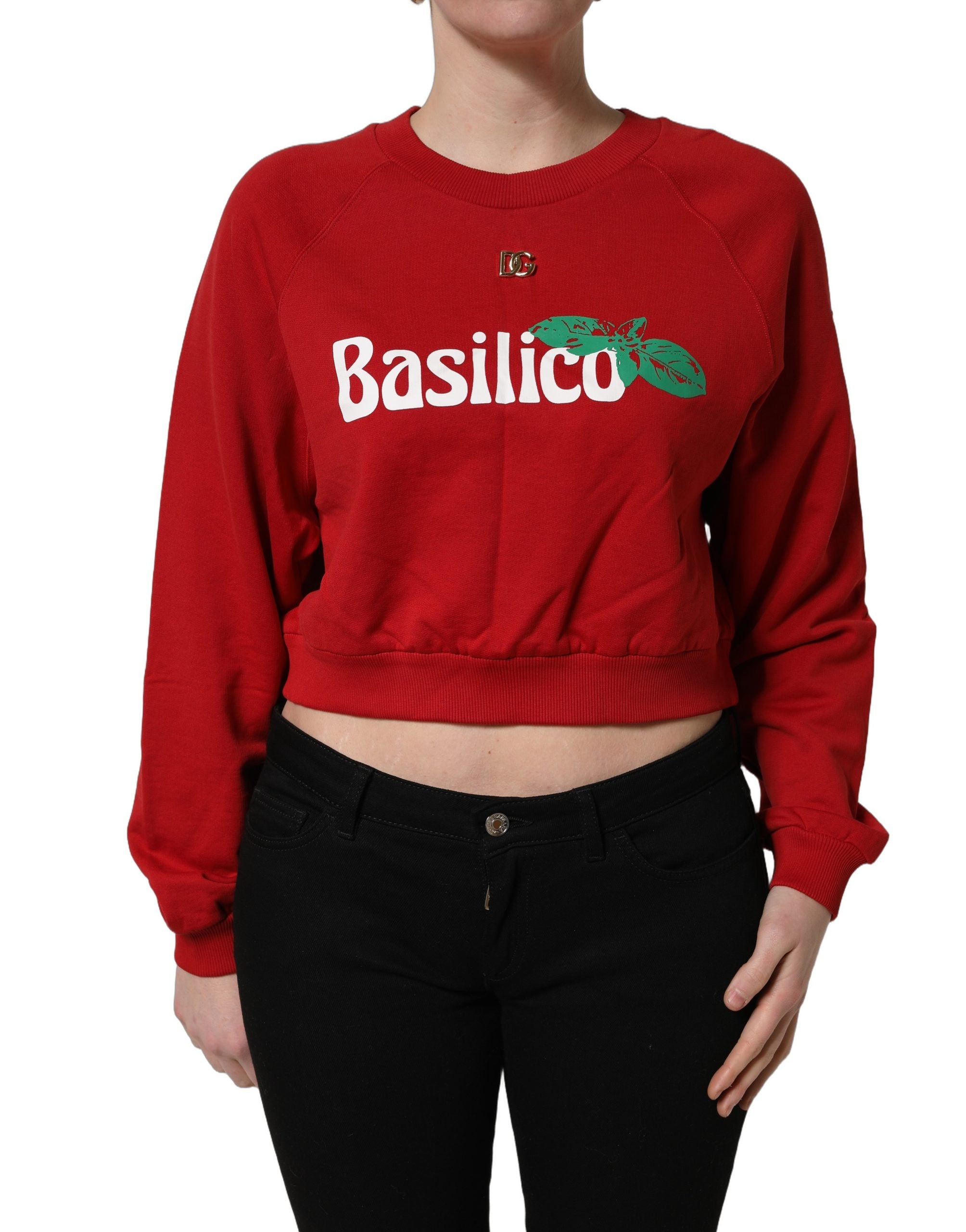 Dolce & Gabbana Red Cotton Cropped Basilico Sweatshirt Women's Sweater (Pre-Owned)