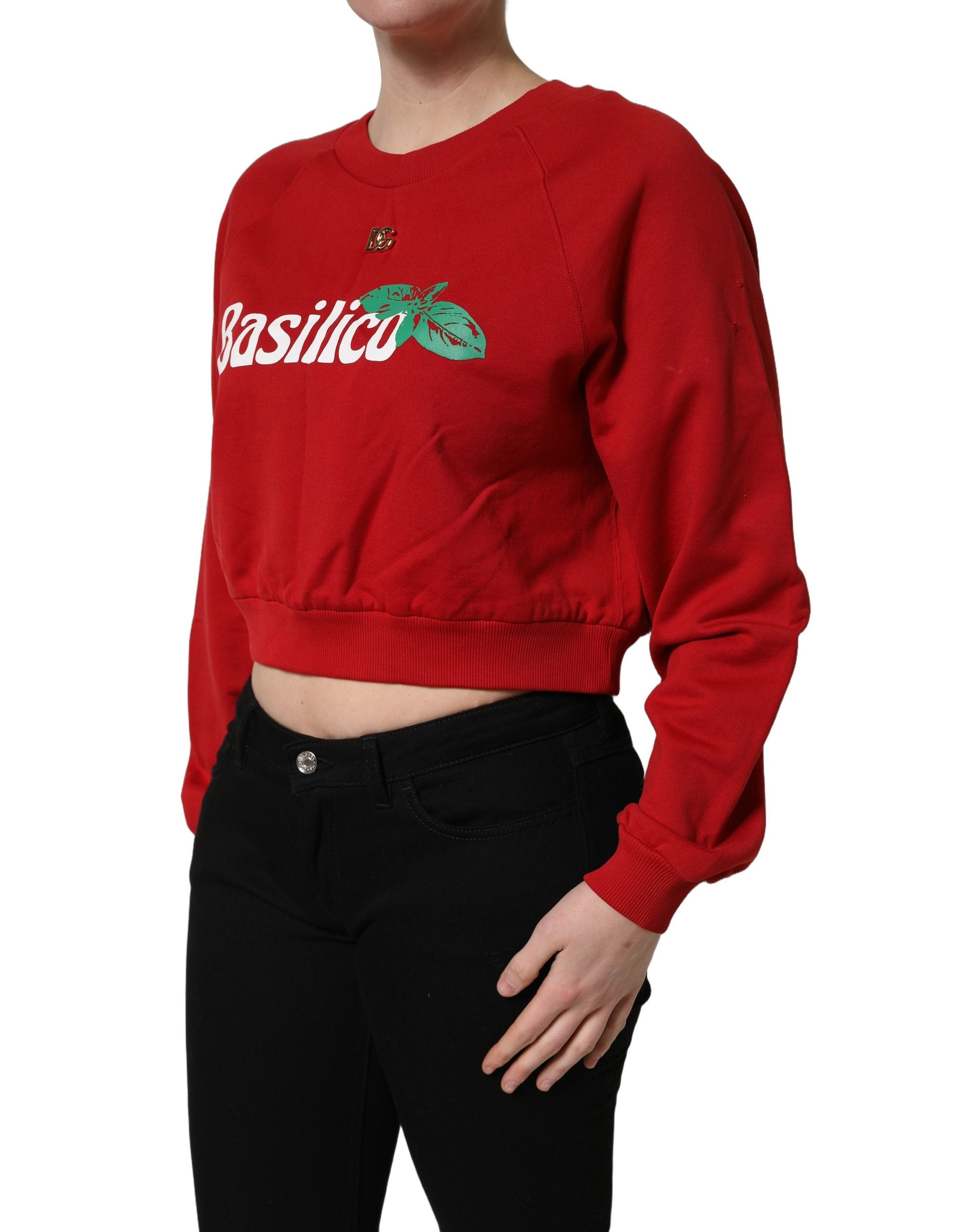 Dolce & Gabbana Red Cotton Cropped Basilico Sweatshirt Women's Sweater (Pre-Owned)