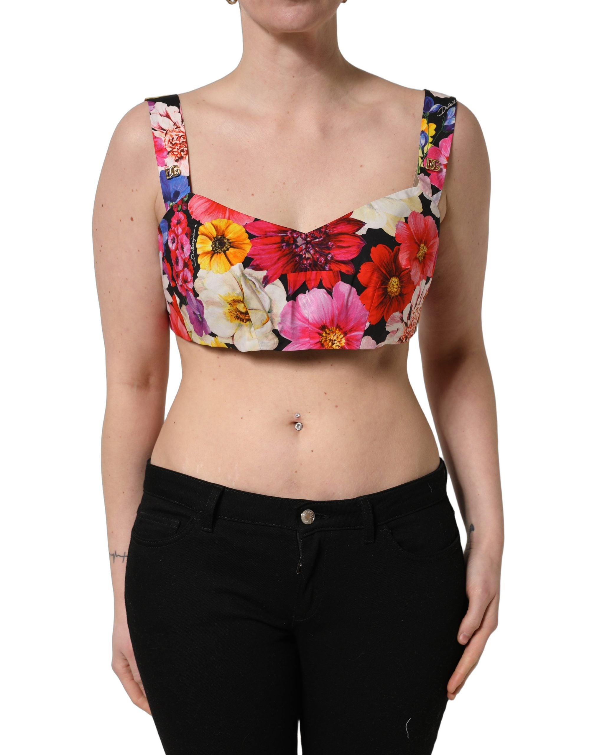 Dolce & Gabbana Multicolor Floral Cropped Bustier Tank Women's Top