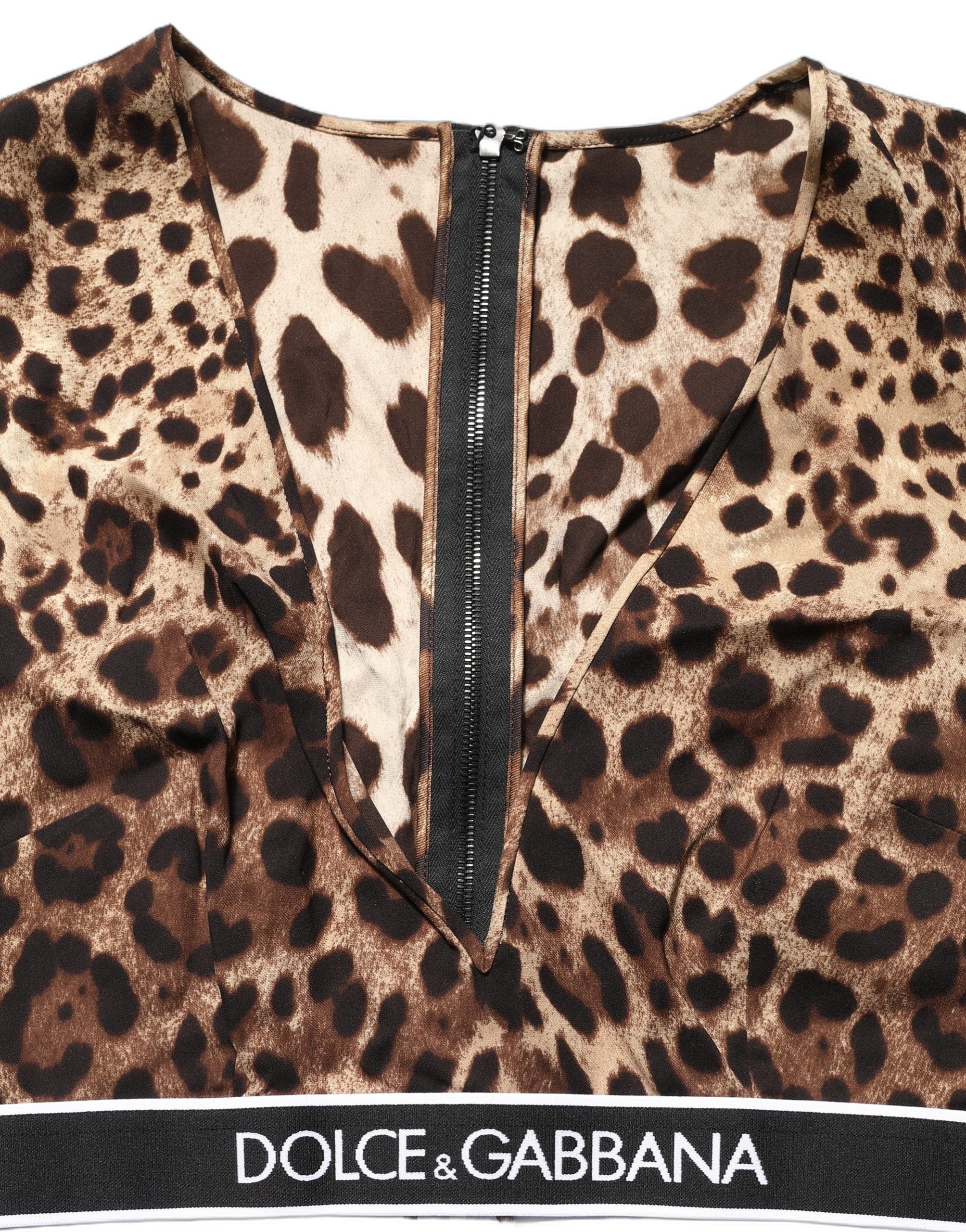 Dolce & Gabbana Brown Leopard Print Cropped Silk Tank Women's Top