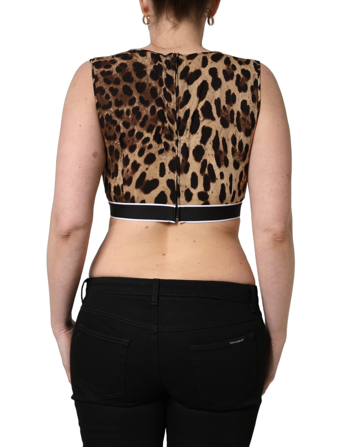 Dolce & Gabbana Brown Leopard Print Cropped Silk Tank Women's Top