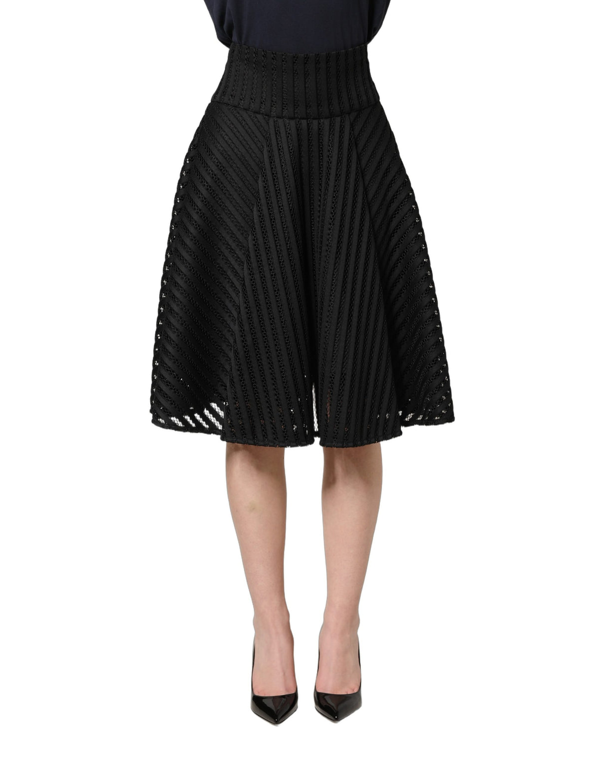 PINKO Cotton Striped Flared Silhouette Aline Midi Women's Black