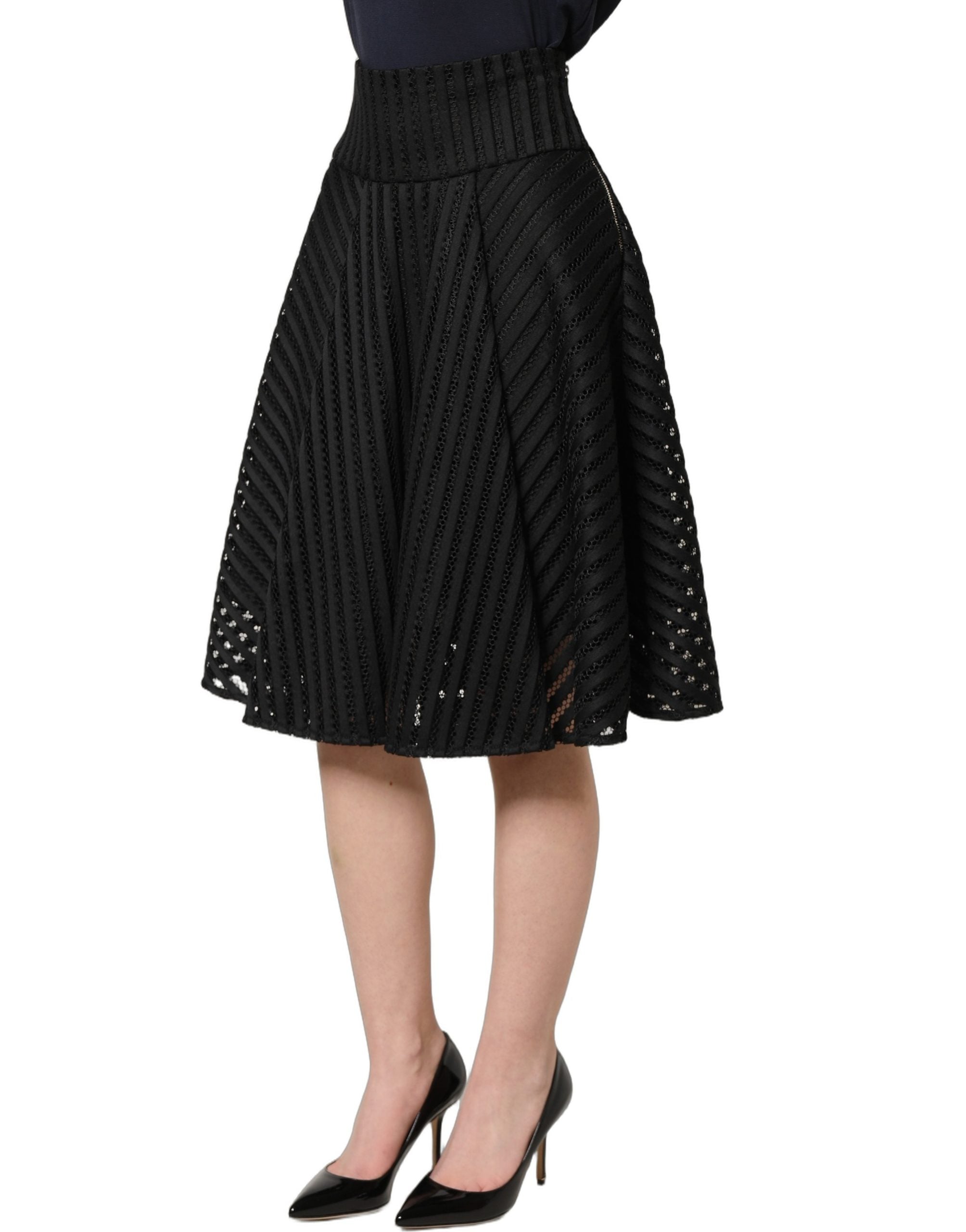 PINKO Cotton Striped Flared Silhouette Aline Midi Women's Black