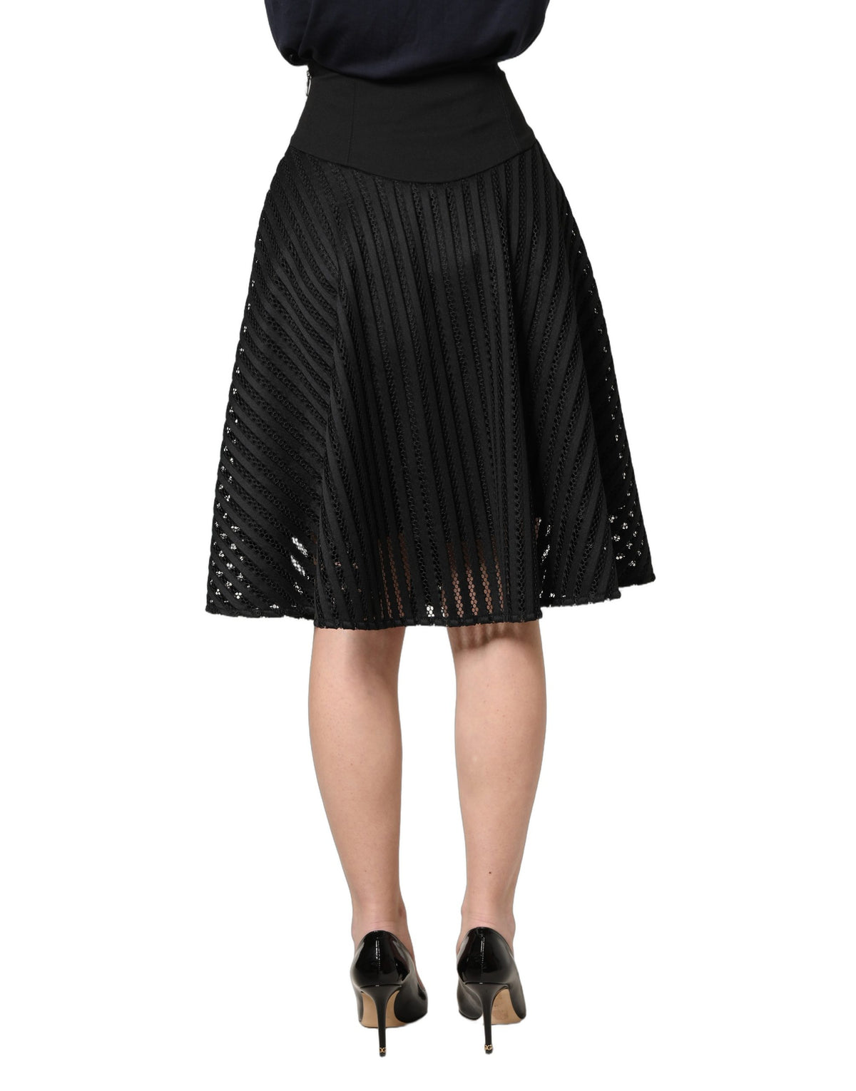 PINKO Cotton Striped Flared Silhouette Aline Midi Women's Black