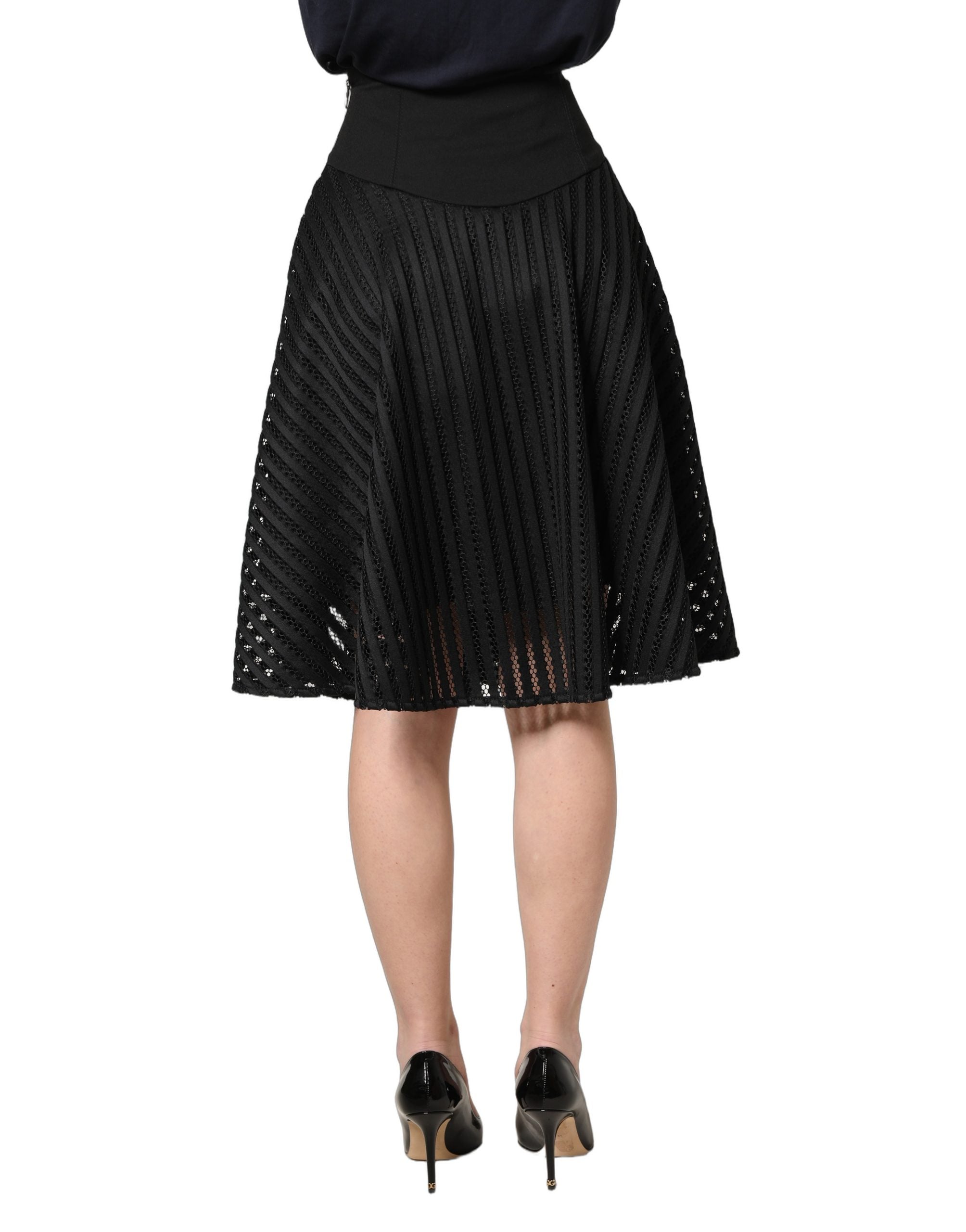 PINKO Cotton Striped Flared Silhouette Aline Midi Women's Black