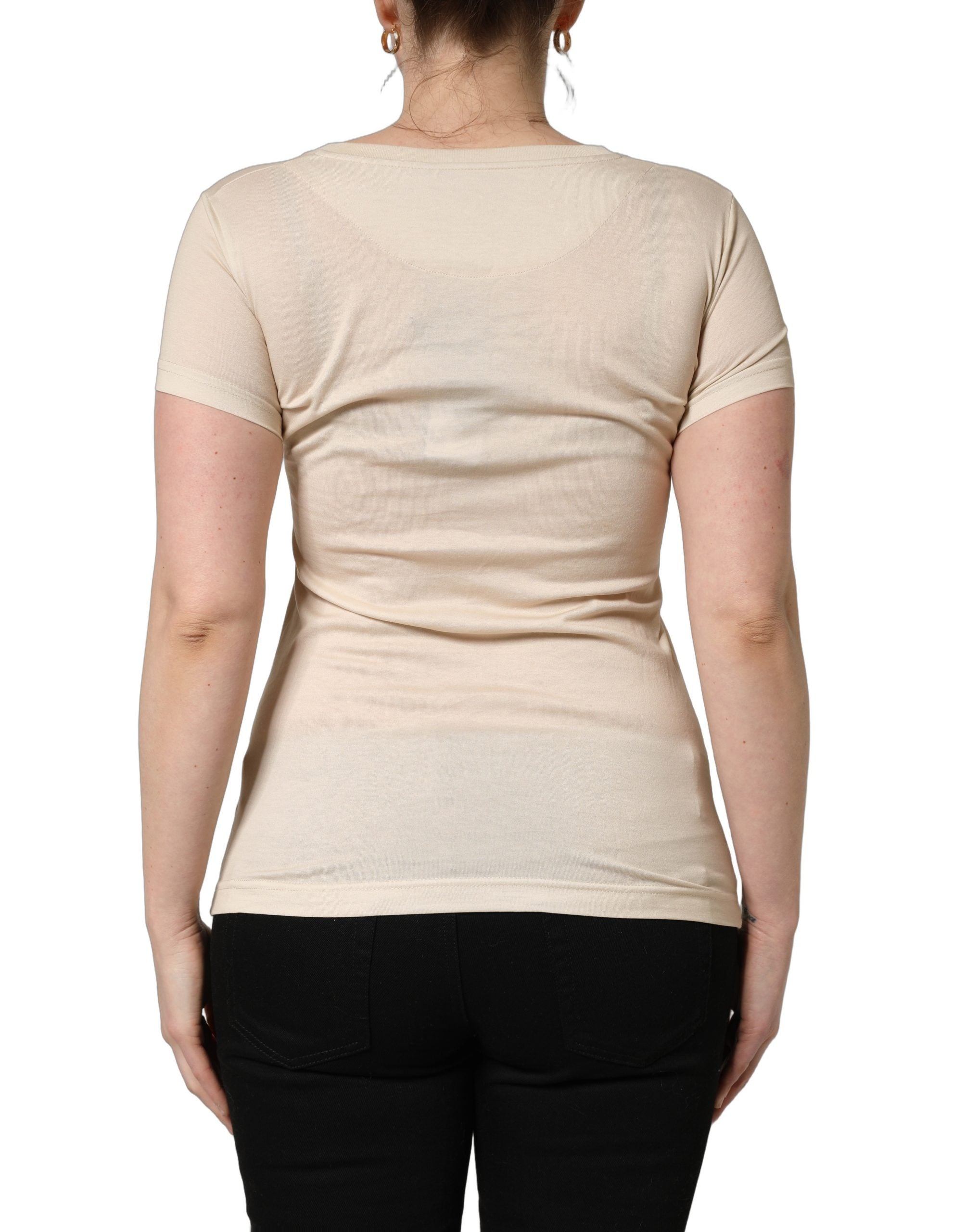 Dolce & Gabbana Beige Jungle Print Cotton Round Neck Women's T-Shirt