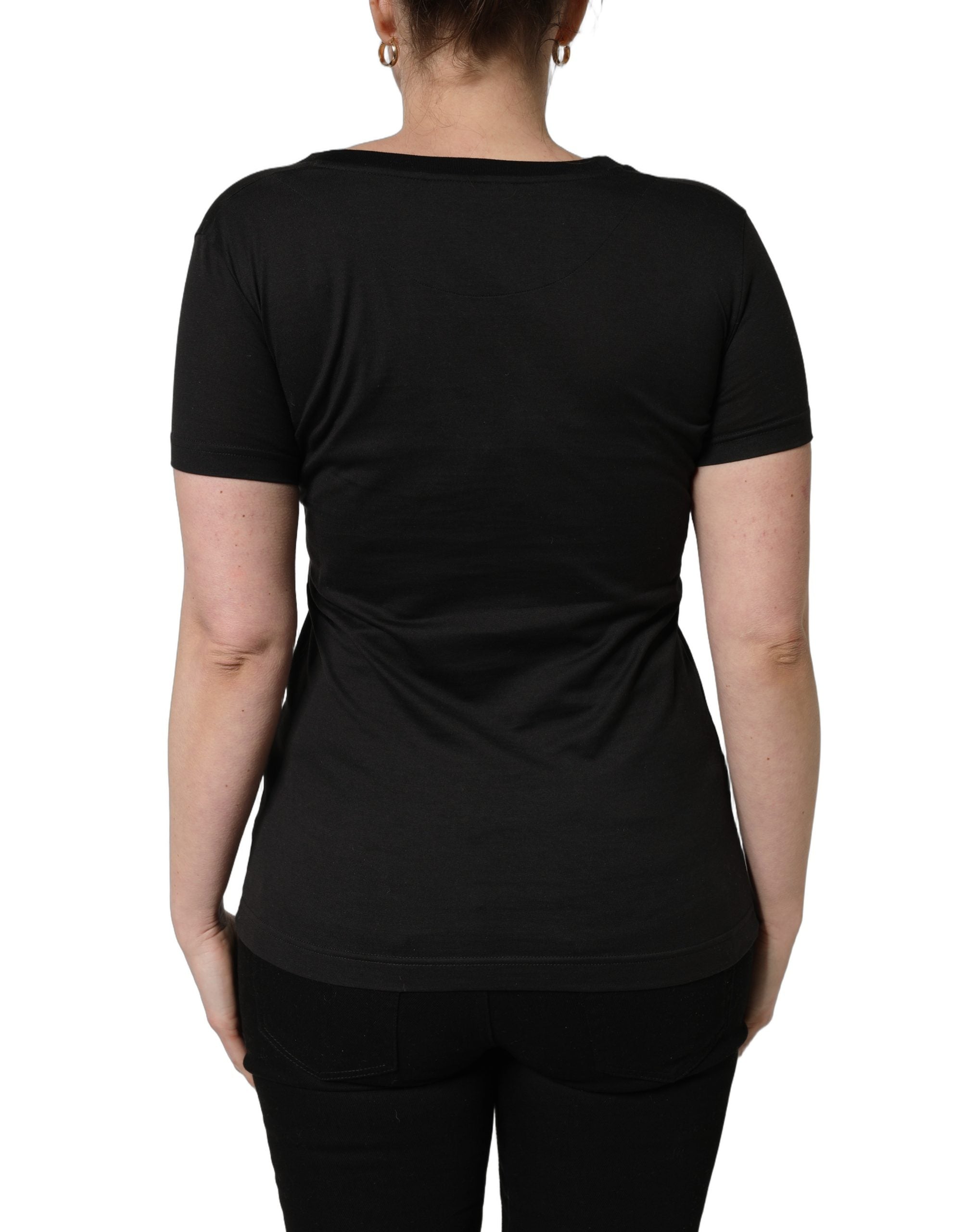 Dolce & Gabbana Black Tropical Print Cotton Round Neck Women's T-Shirt