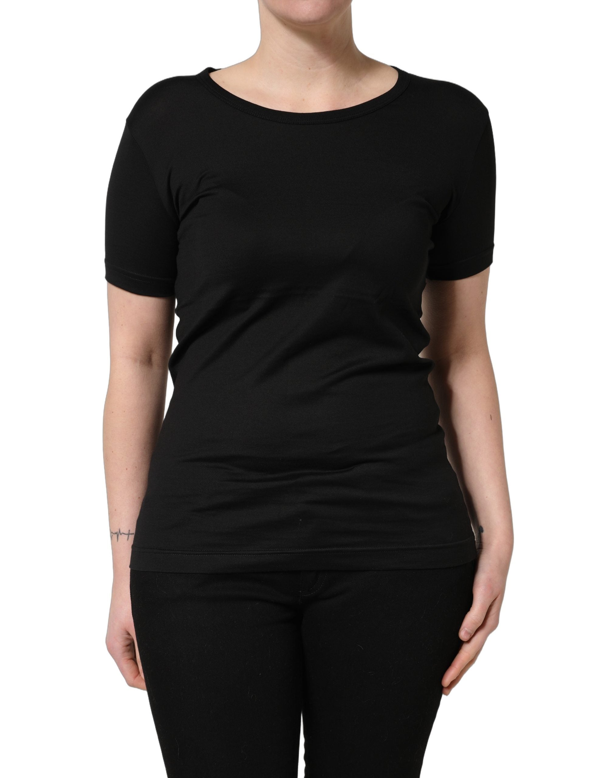 Dolce & Gabbana Black Cotton Round Neck Short Sleeves Women's T-Shirt