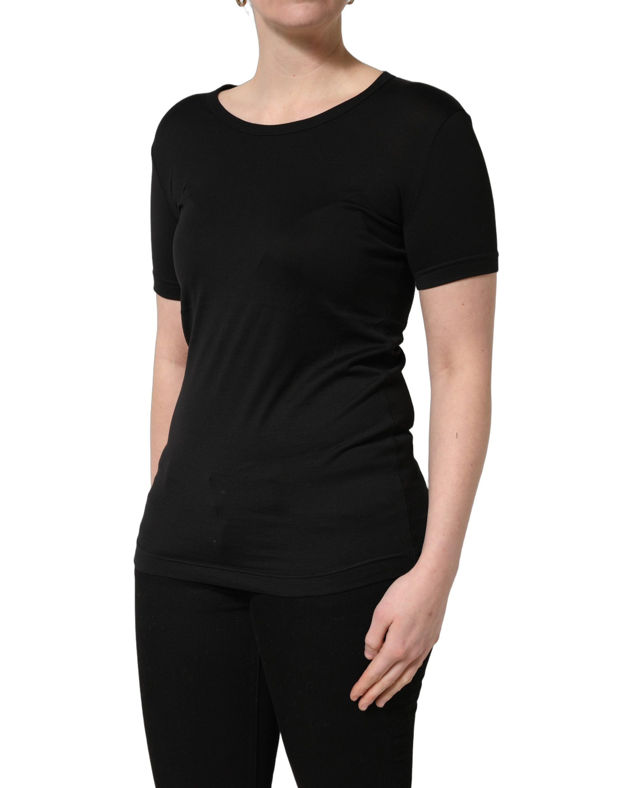 Dolce & Gabbana Black Cotton Round Neck Short Sleeves Women's T-Shirt