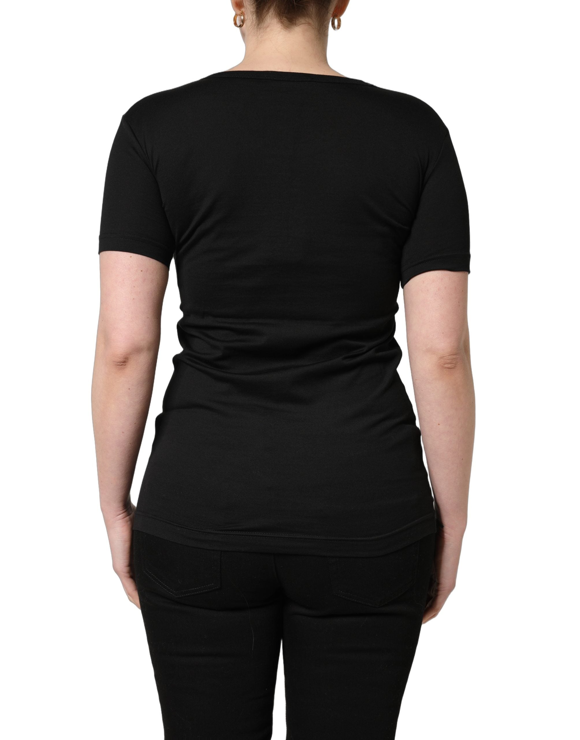 Dolce & Gabbana Black Cotton Round Neck Short Sleeves Women's T-Shirt
