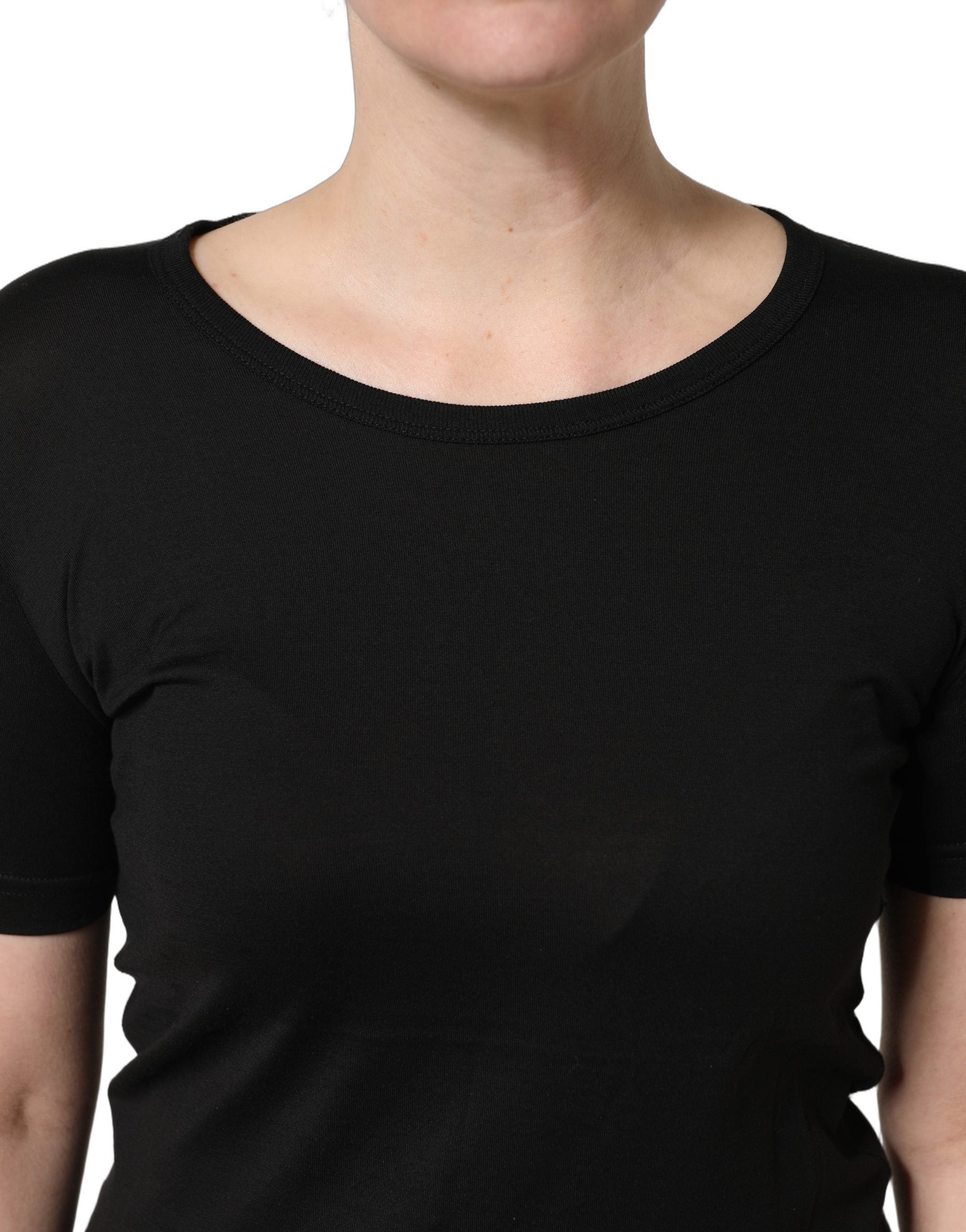 Dolce & Gabbana Black Cotton Round Neck Short Sleeves Women's T-Shirt