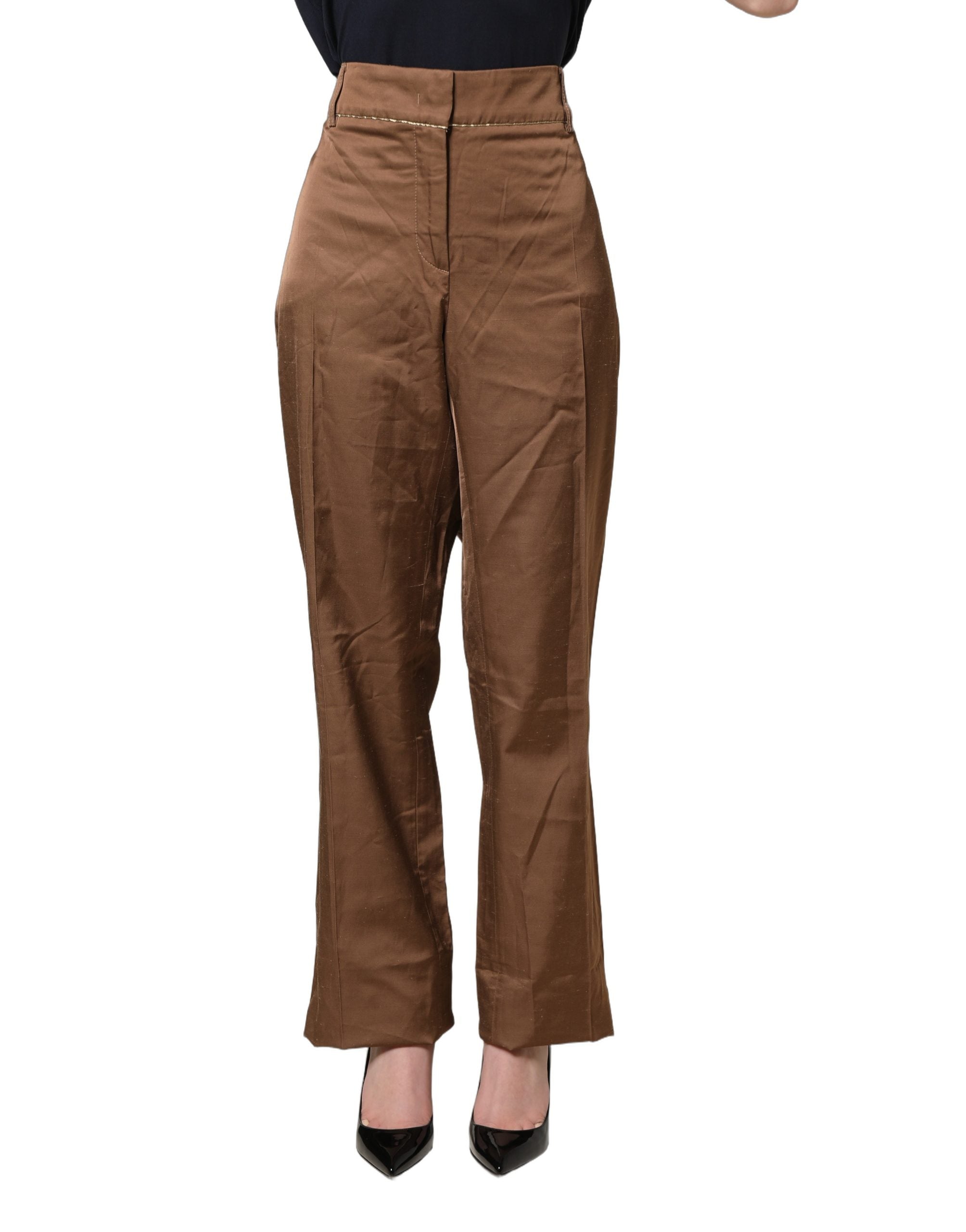 Cavalli Class Brown High Waist Flared Trouser Women's Pants