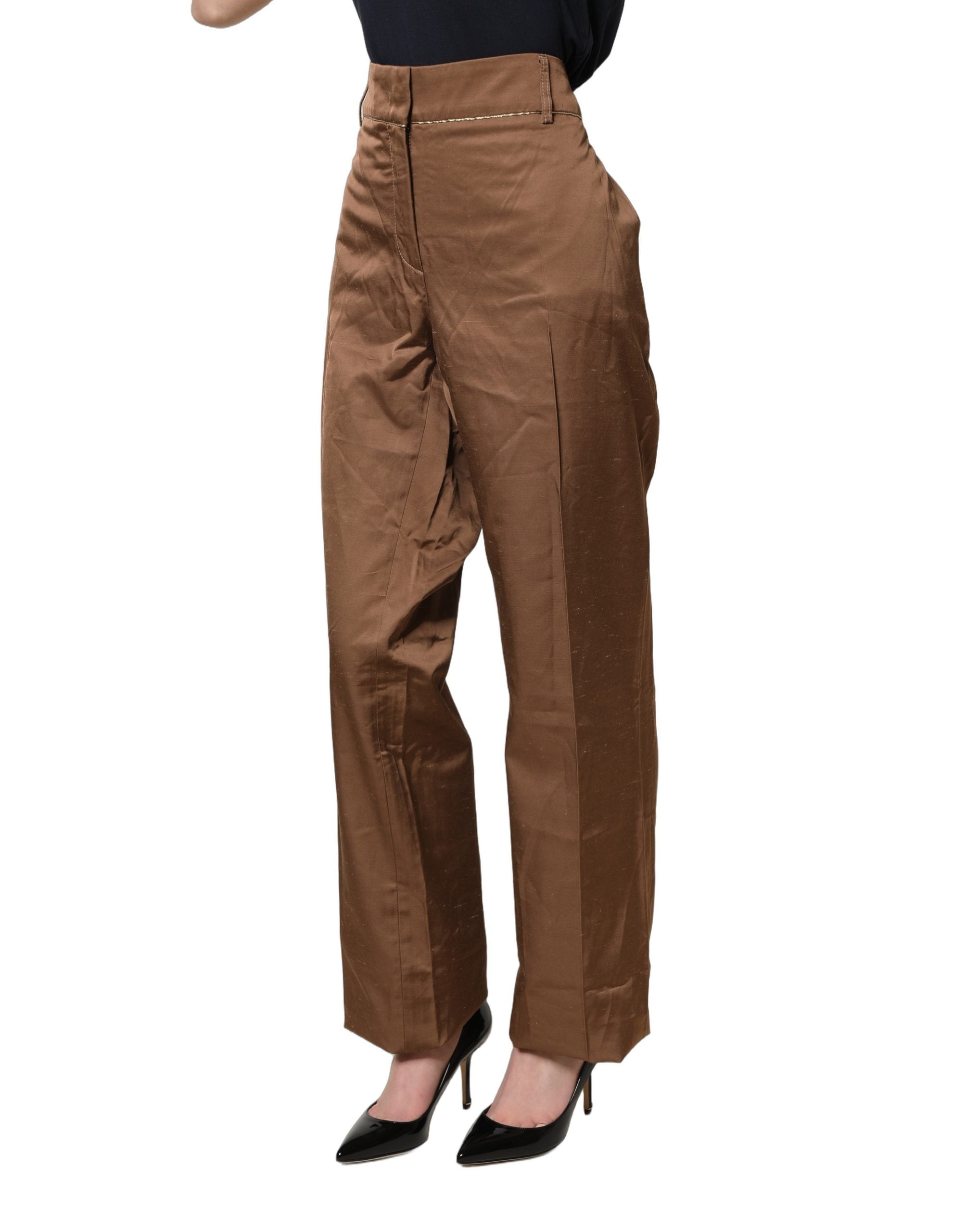 Cavalli Class Brown High Waist Flared Trouser Women's Pants