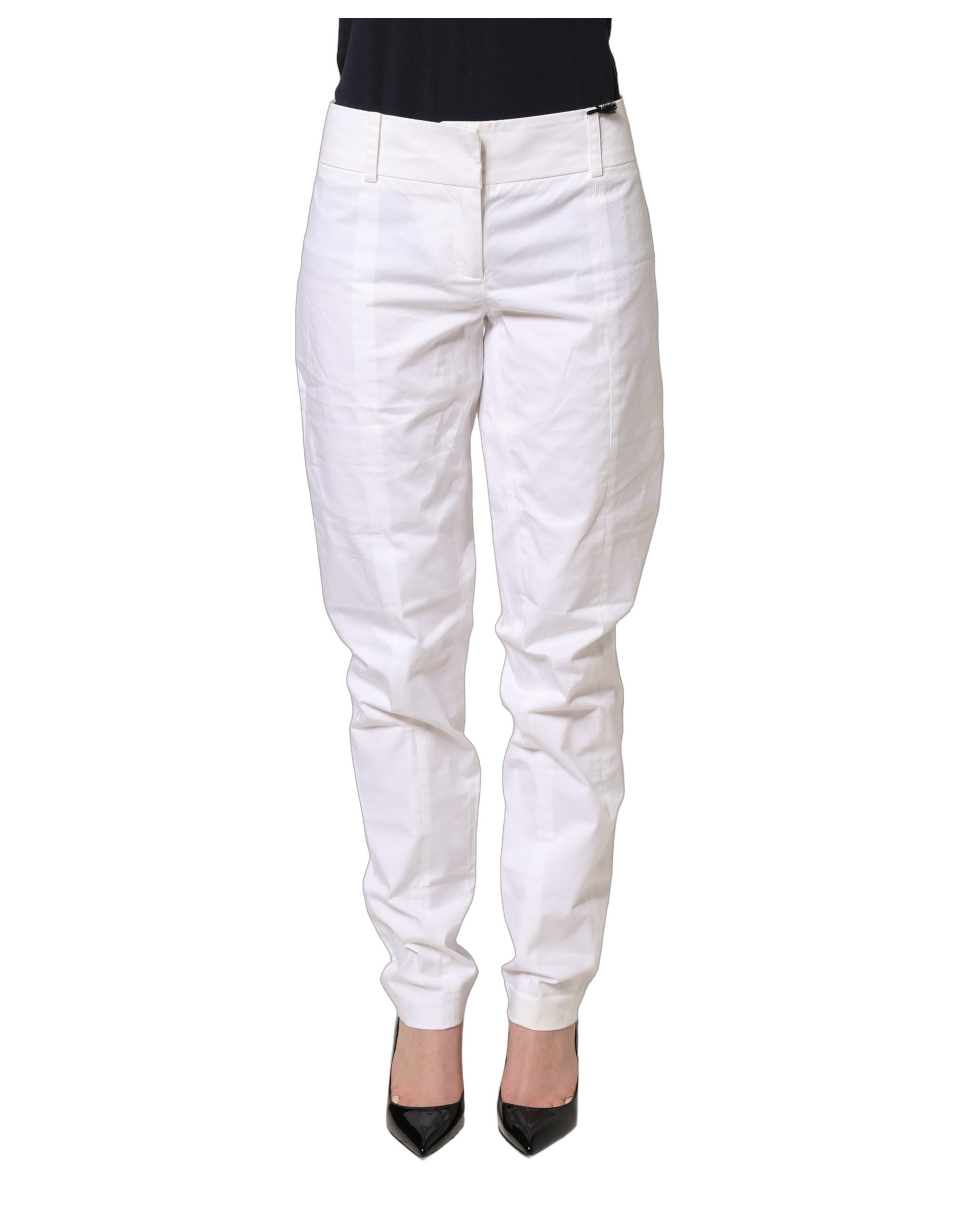 Patrizia Pepe White Mid Waist Tapered Formal Trousers Women's Pants (Pre-Owned)