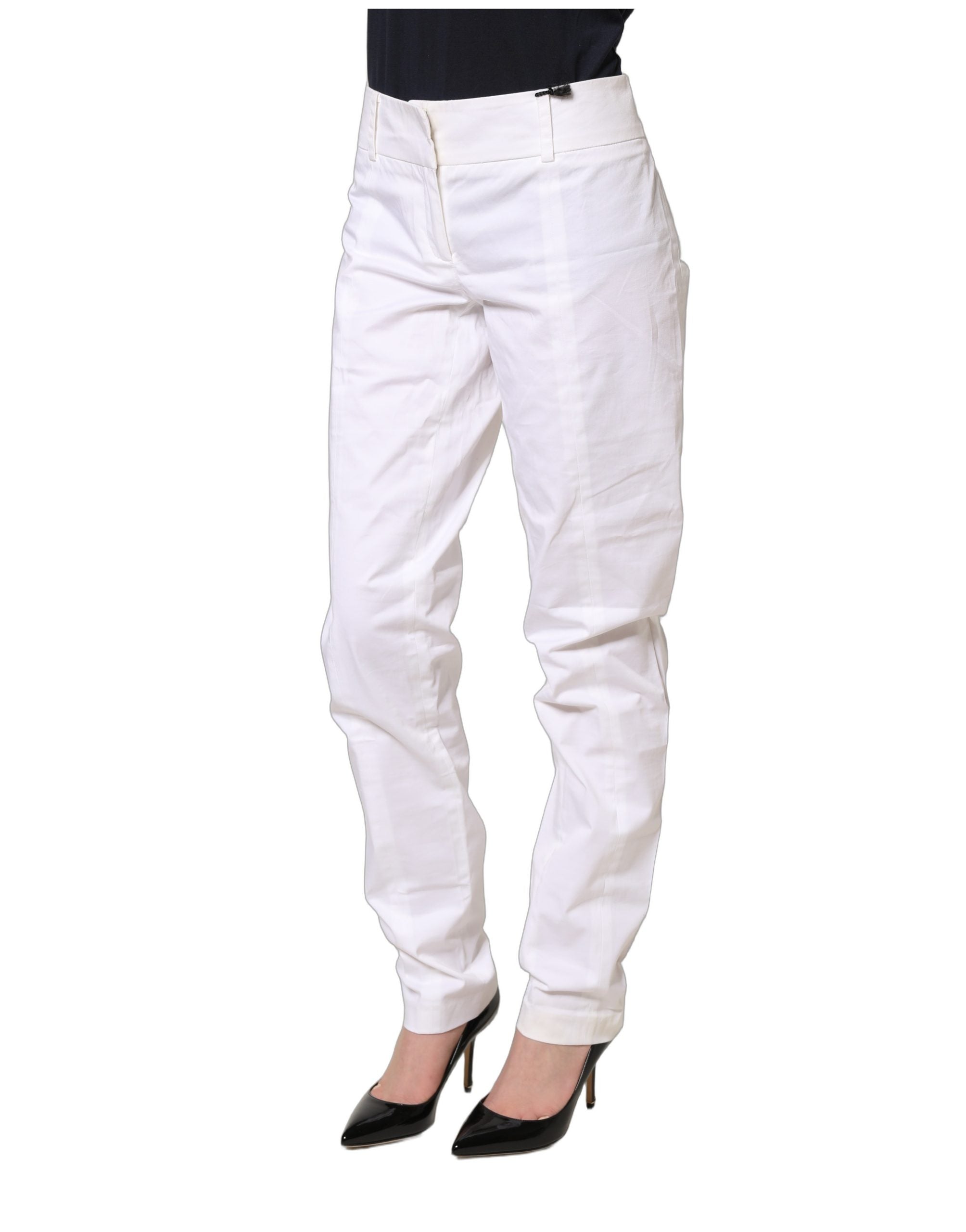 Patrizia Pepe White Mid Waist Tapered Formal Trousers Women's Pants (Pre-Owned)