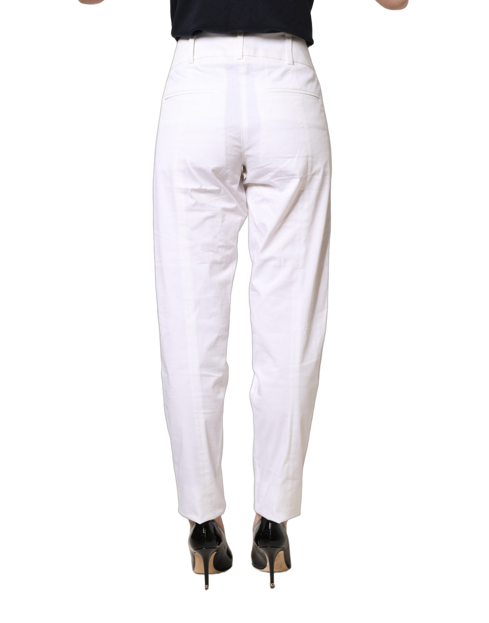Patrizia Pepe White Mid Waist Tapered Formal Trousers Women's Pants (Pre-Owned)