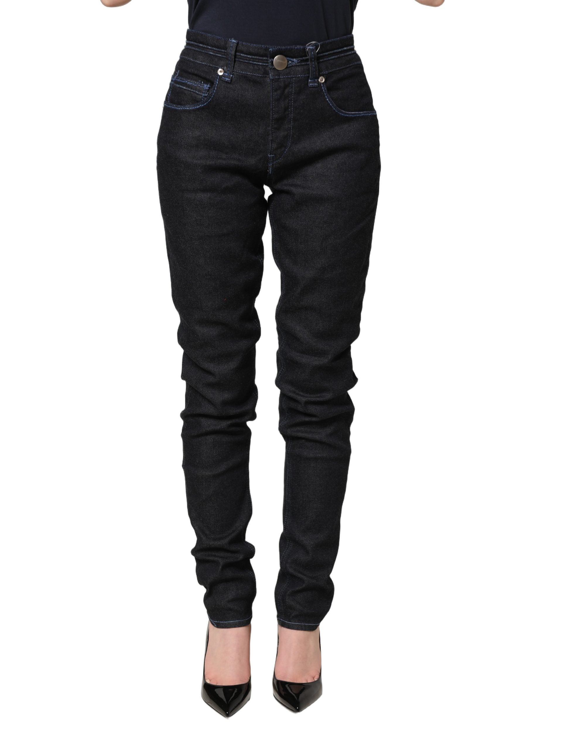 Acht Black Cotton Stretch HighWaist Skinny Denim Trouser Women's Jeans