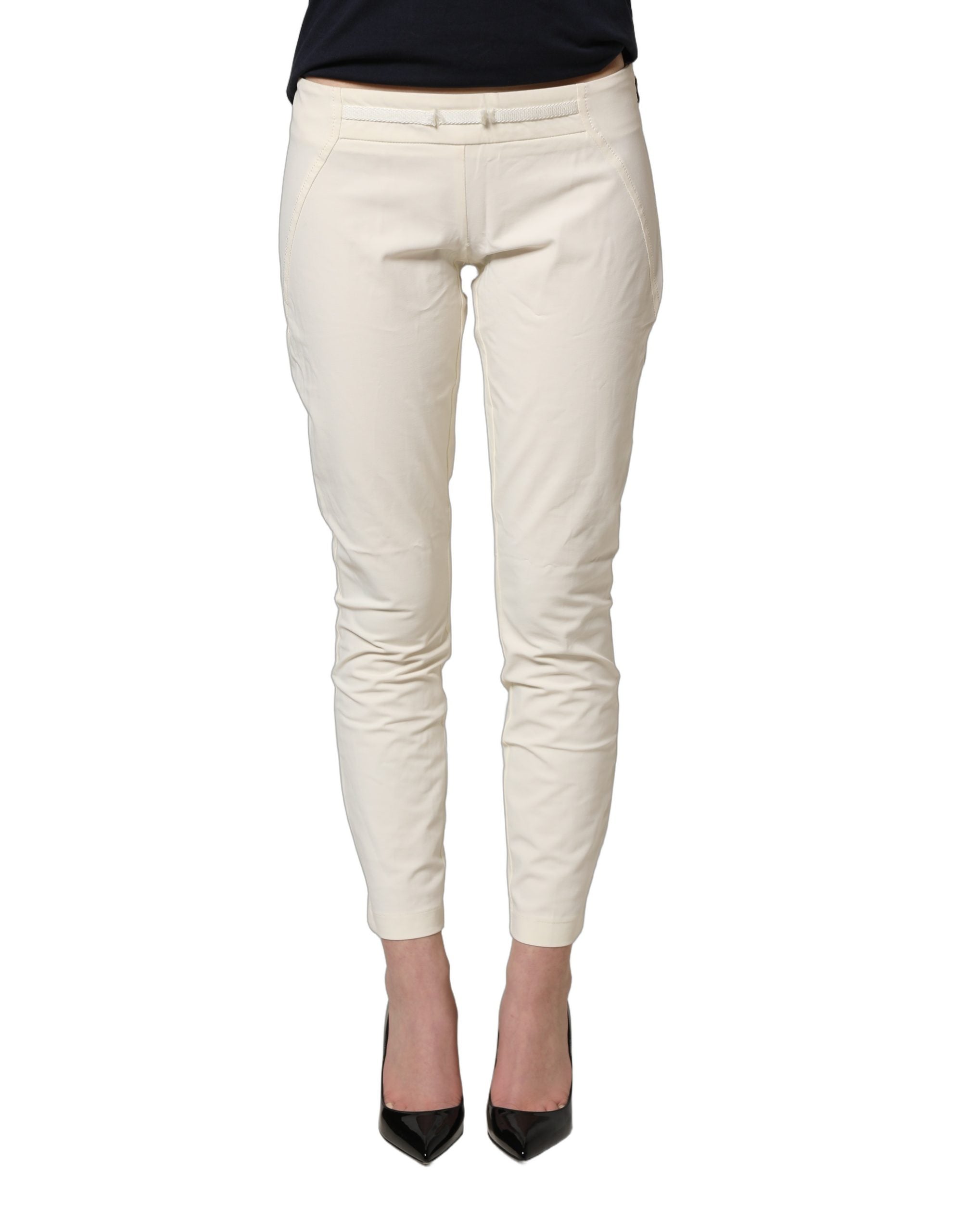 Elisabetta Franchi White Low Waist Skinny Women Trouser Women's Pants (Pre-Owned)