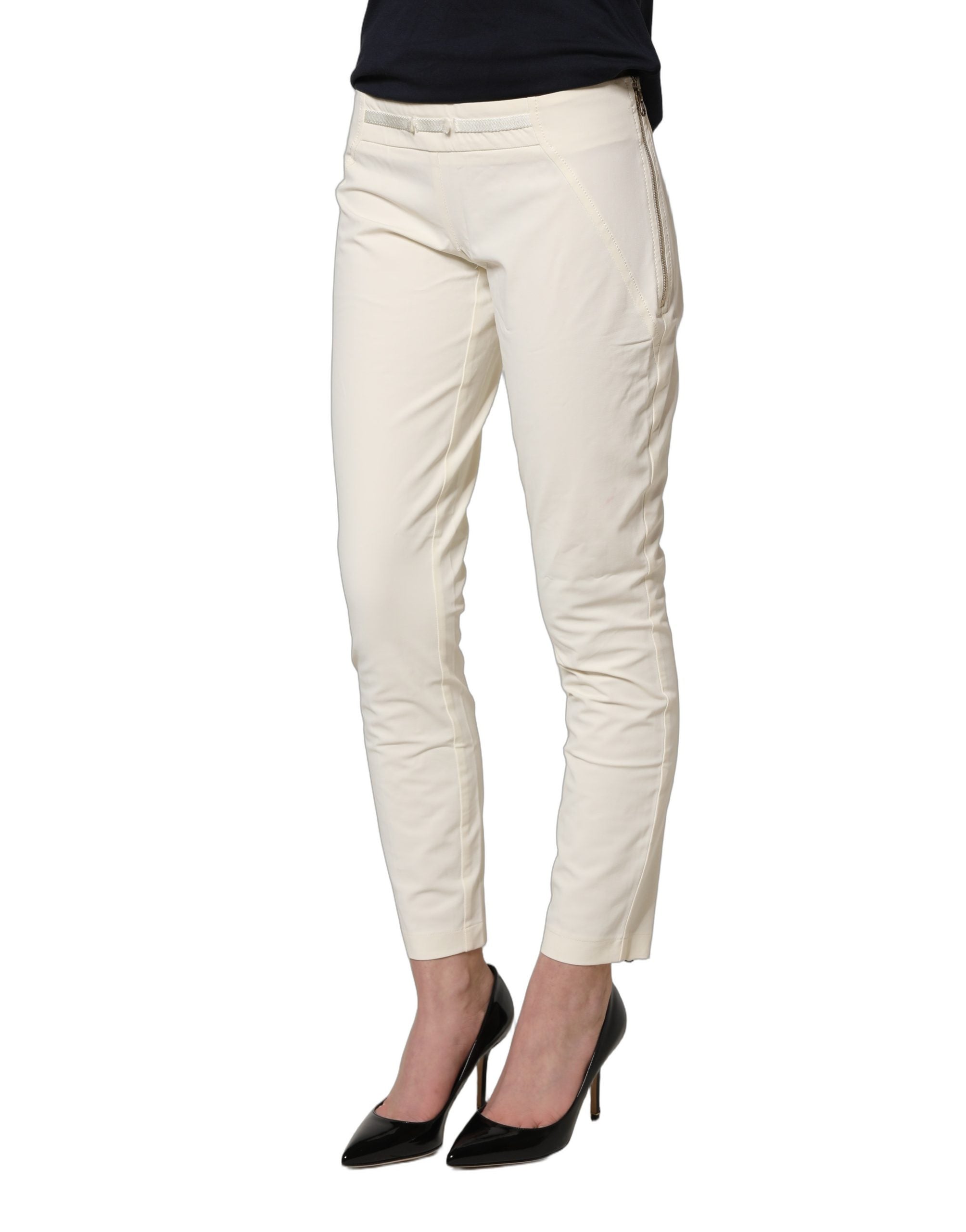 Elisabetta Franchi White Low Waist Skinny Women Trouser Women's Pants (Pre-Owned)