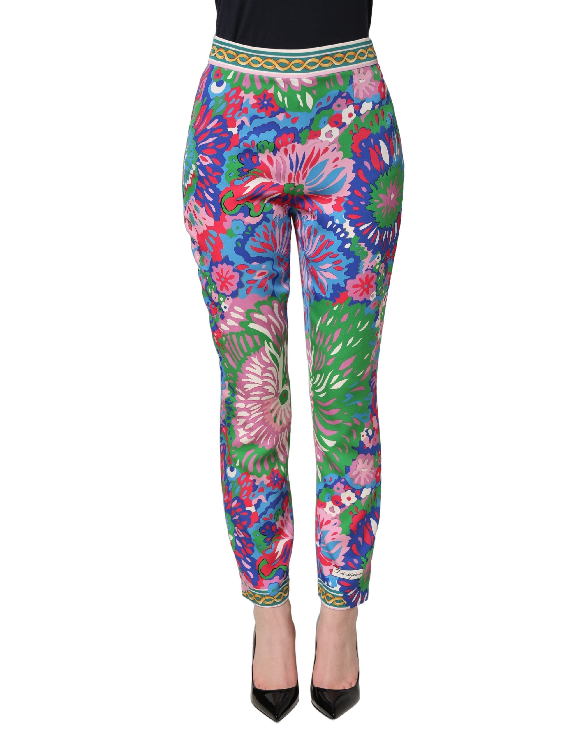 Dolce & Gabbana Multicolor Floral Stretch Jersey Leggings Women's Pants